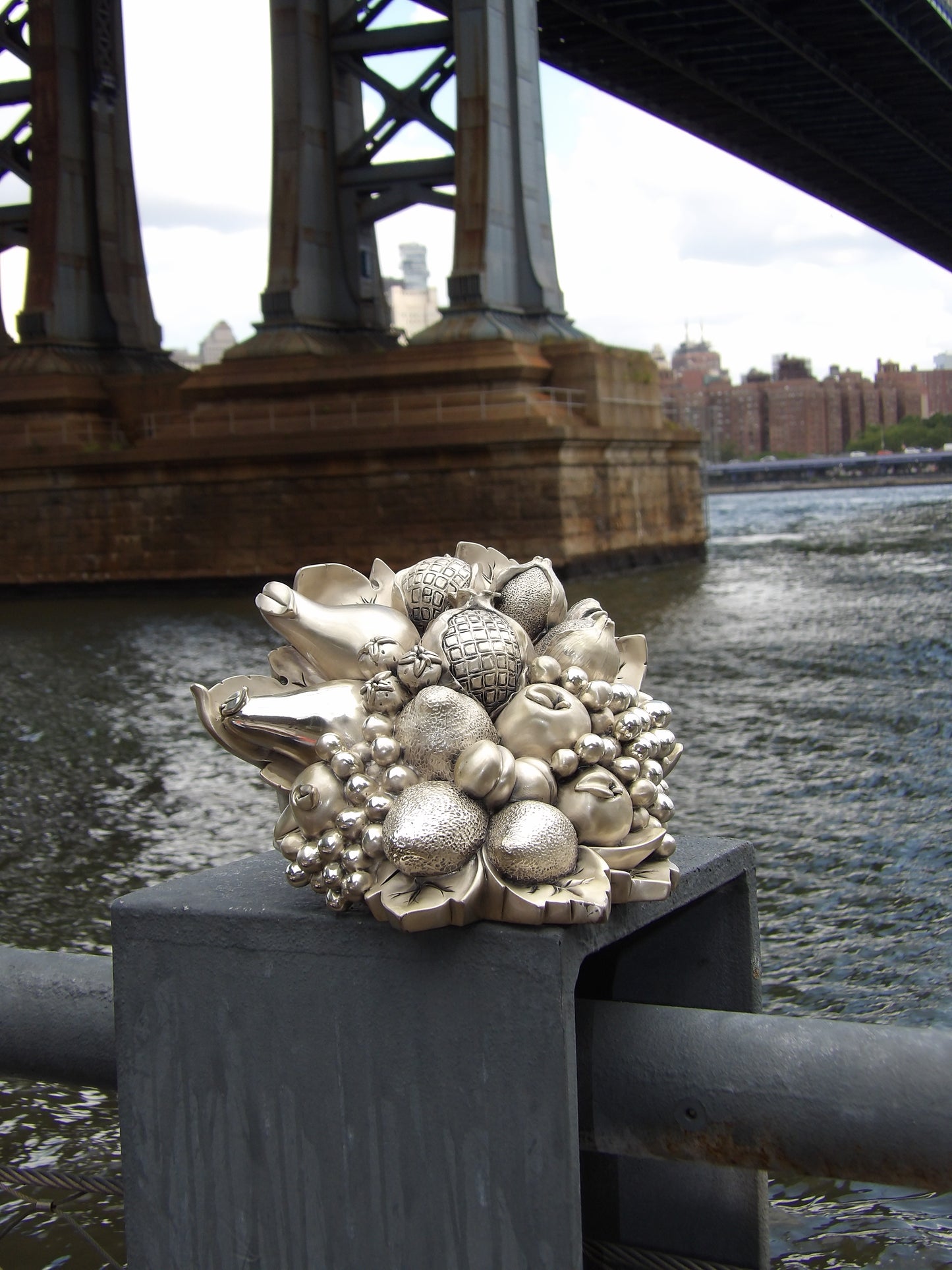 Handmade Silver-Coated Colored Resin Cornucopia with Fruits