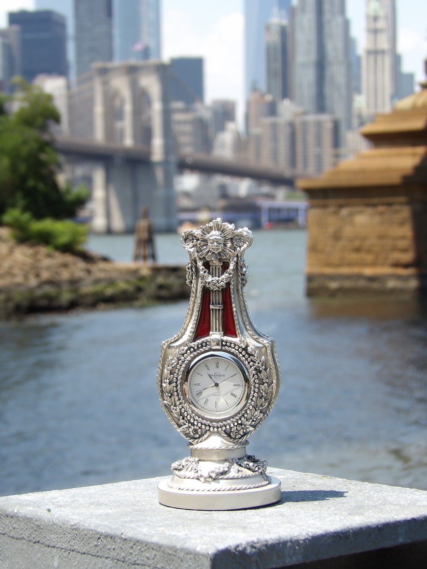 Silver Resin Table Clock with Colored enamel Decoration