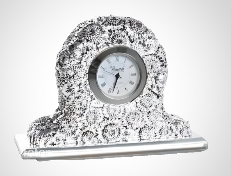 Reloj de mesa de resina plateada con diseño de girasol radiante