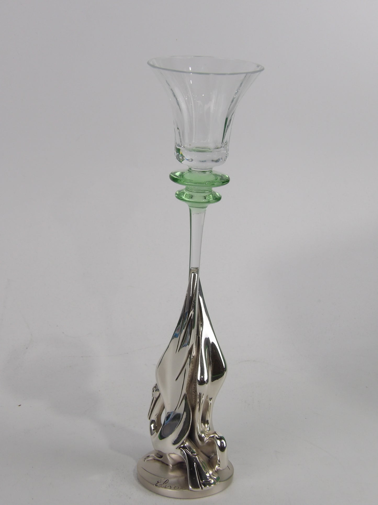 Clear Glass Candel holder with silver resin gooses
