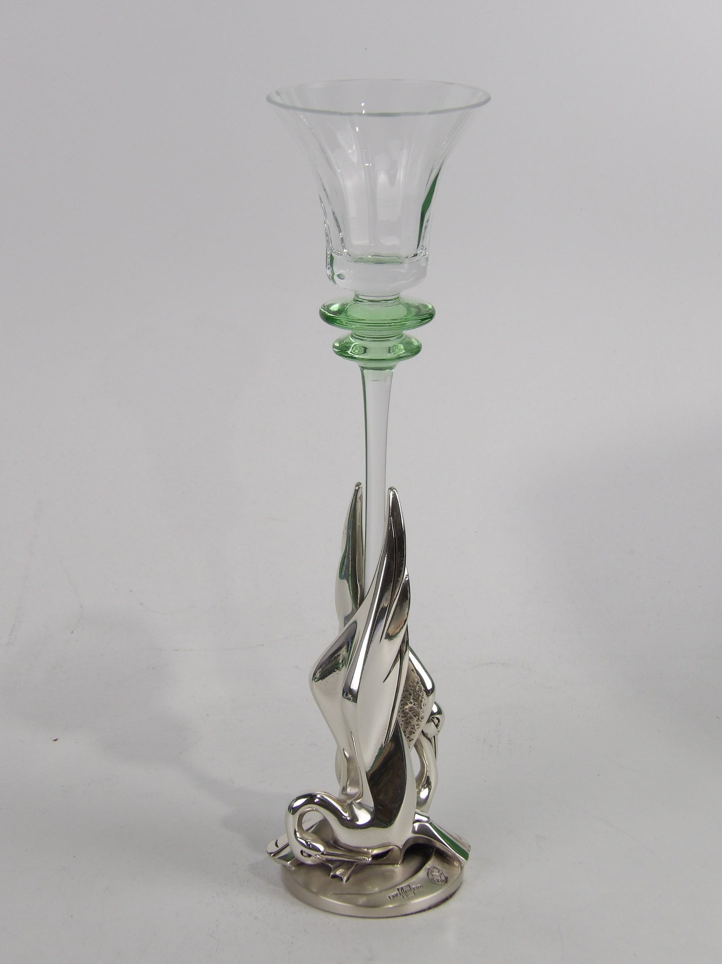Clear Glass Candel holder with silver resin gooses