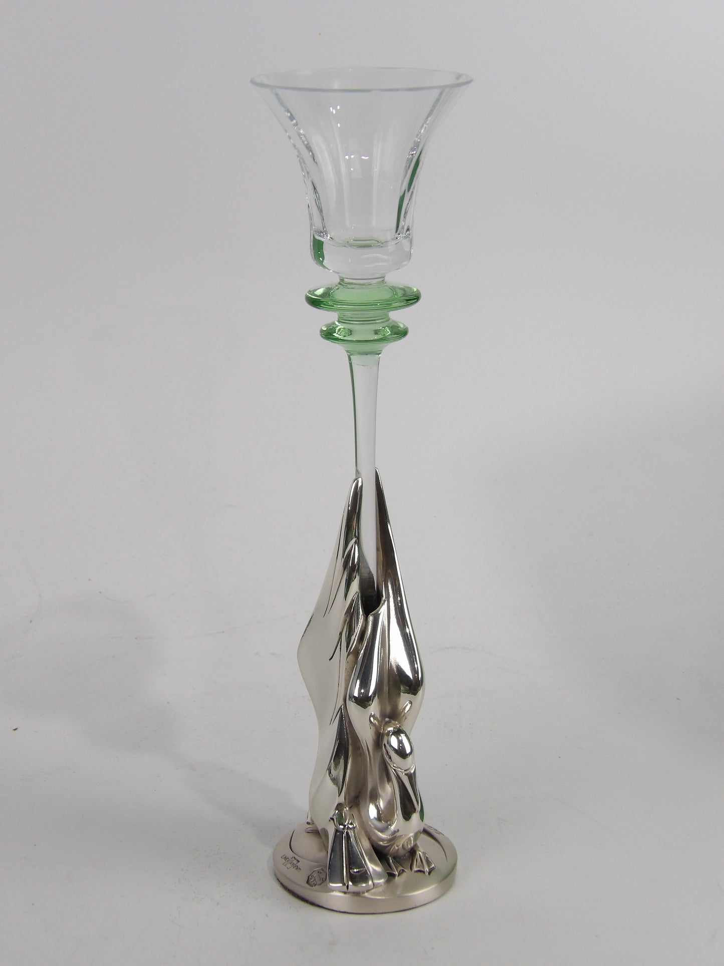 Clear Glass Candel holder with silver resin gooses