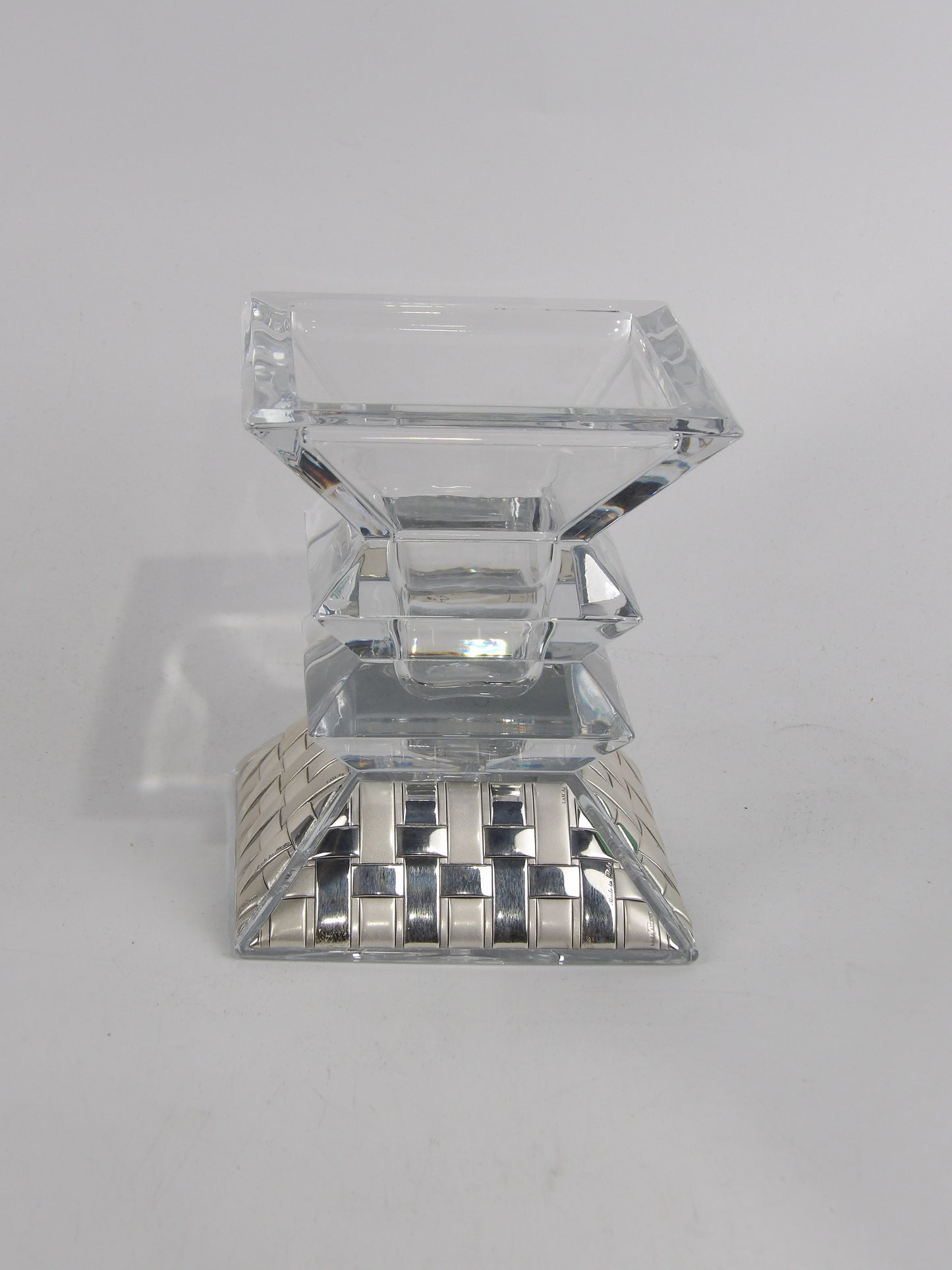 Clear Glass Candle Holder with Silver Lamination