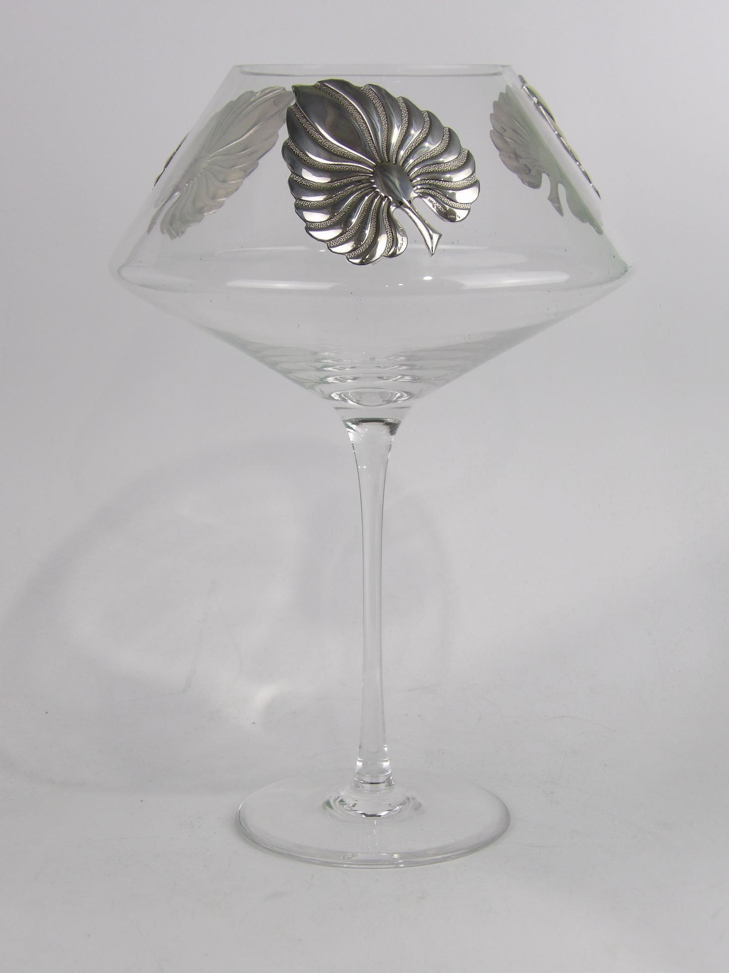 Crystal Candel holder with silver coated bilaminate subject Leaves