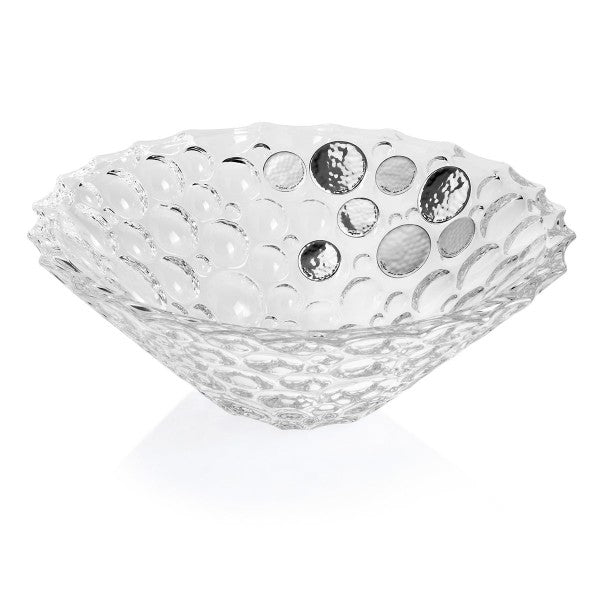 Crystal bowl with bubbles decoration in silver-coated bilaminate