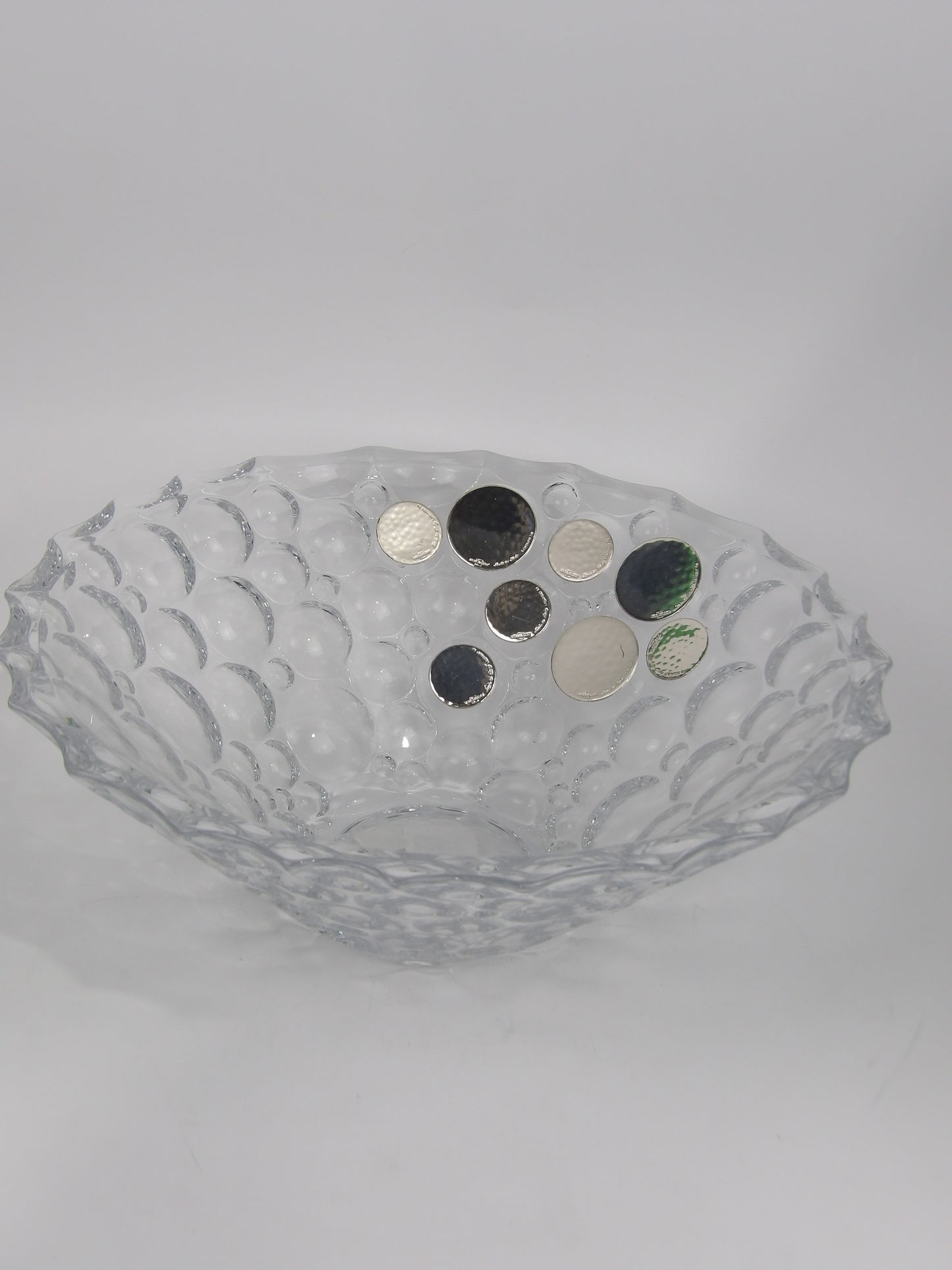 Crystal bowl with bubbles decoration in silver-coated bilaminate
