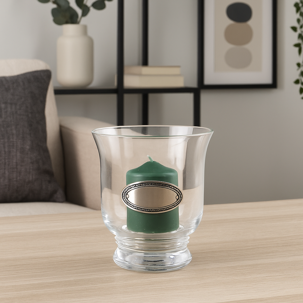 Clear Crystal Candle holder with silver coated bilaminate