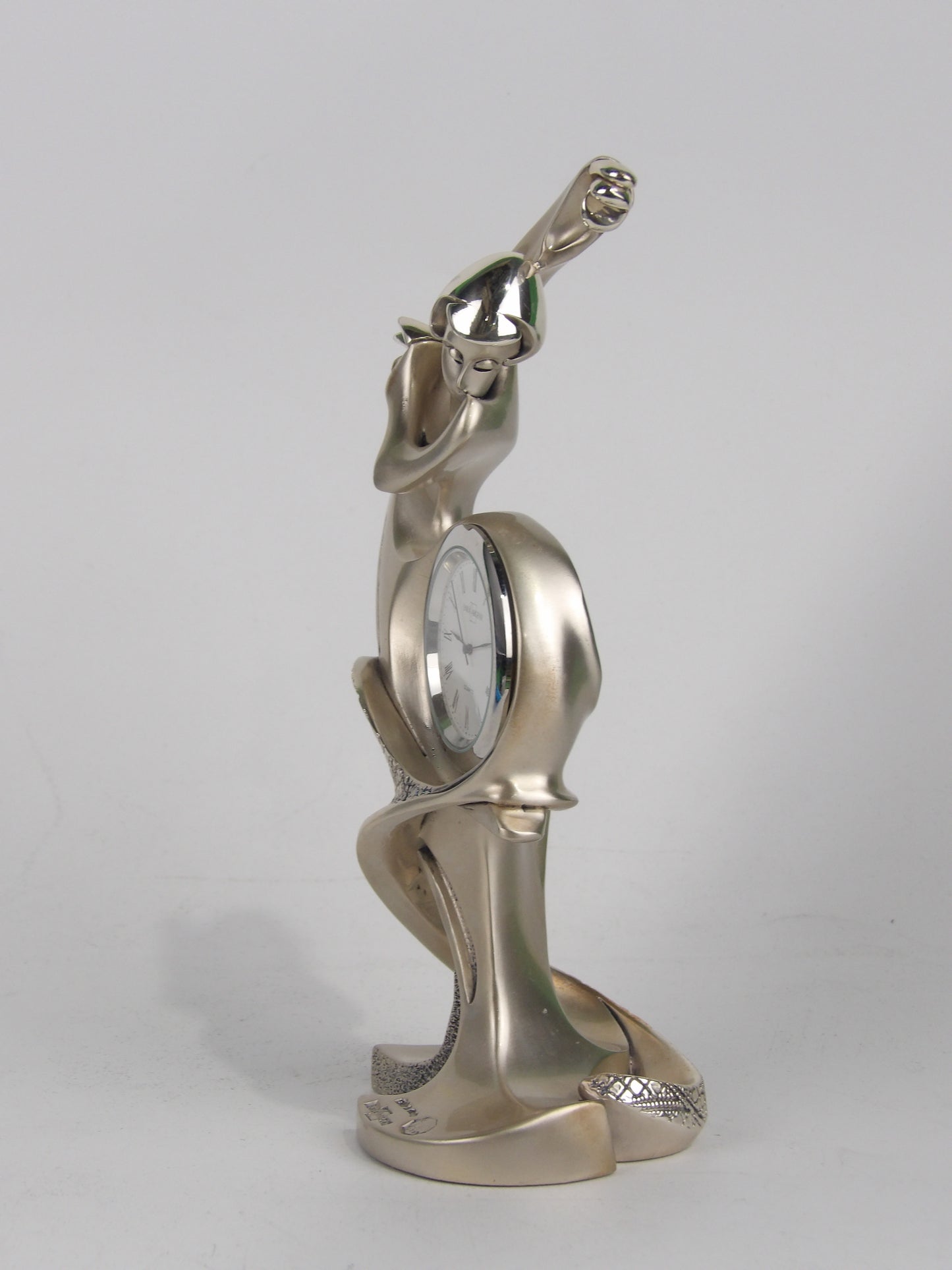 Clock with Woman Poses Sculpture in Silver Resin