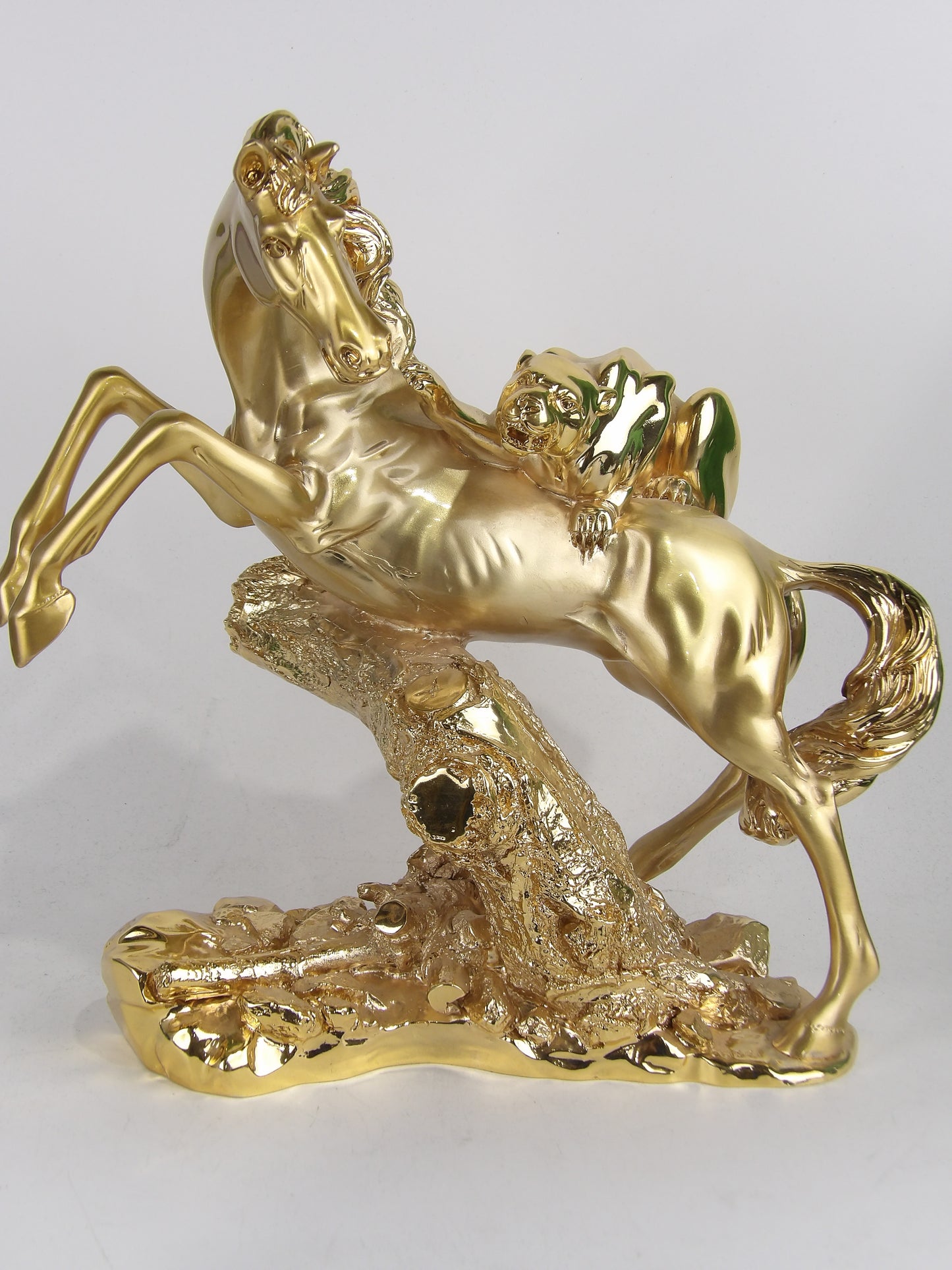 Golden-Coated Resin Sculpture – Horse and Panther