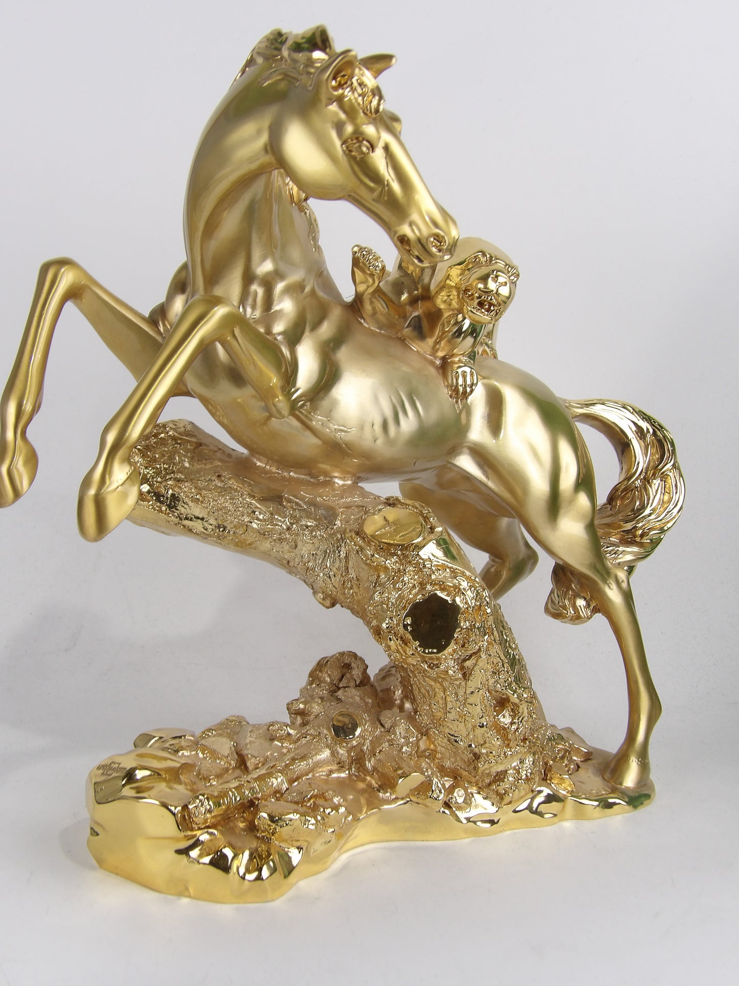 Golden-Coated Resin Sculpture – Horse and Panther