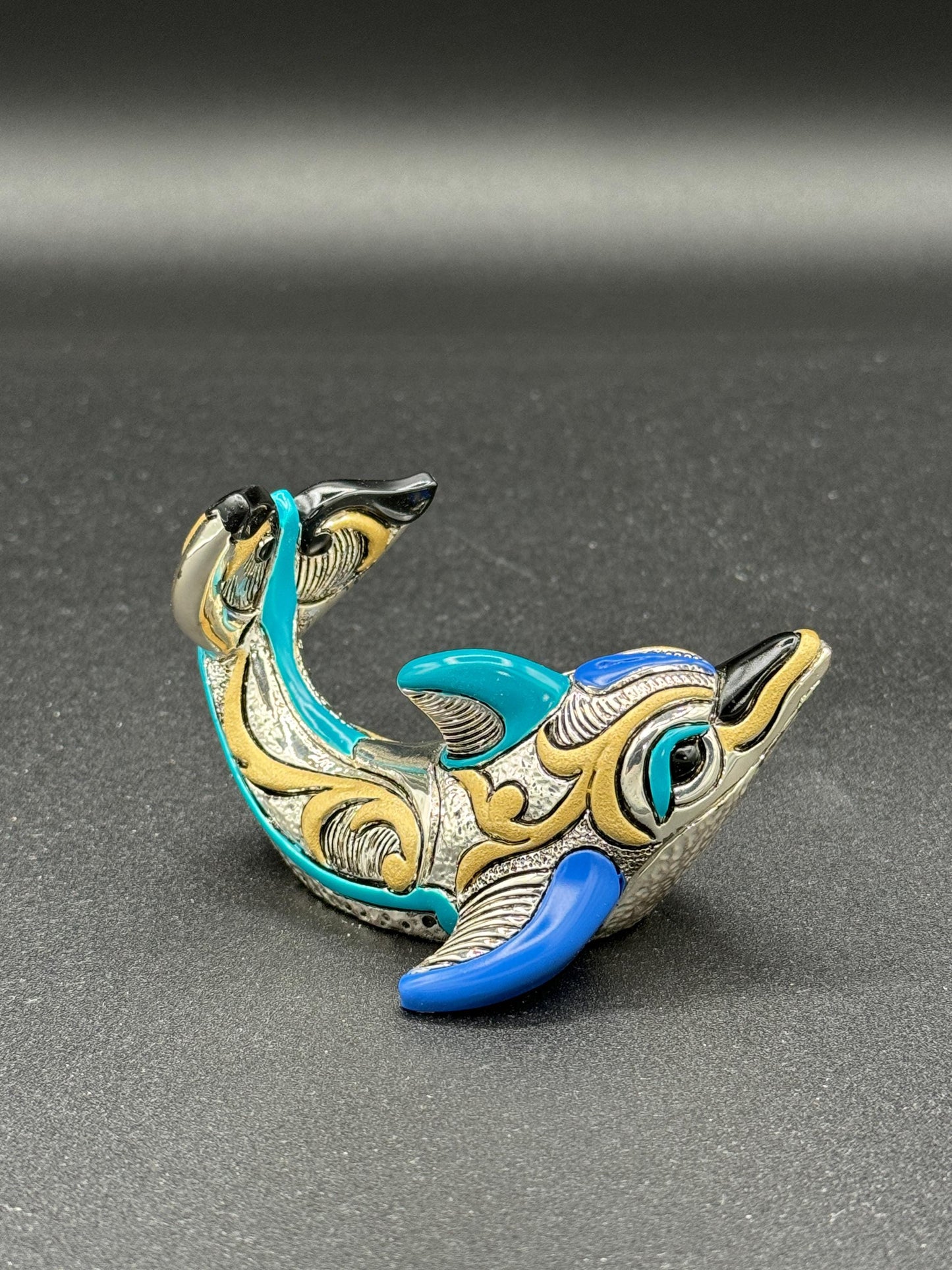 Silver Coated Colored Dolphin in leather box