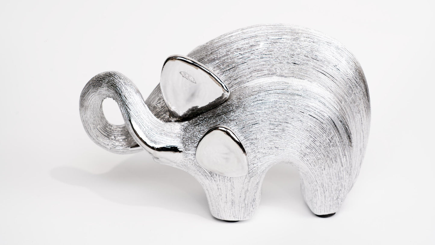 Mom and Baby Bright Silver Elephant in Leather Box