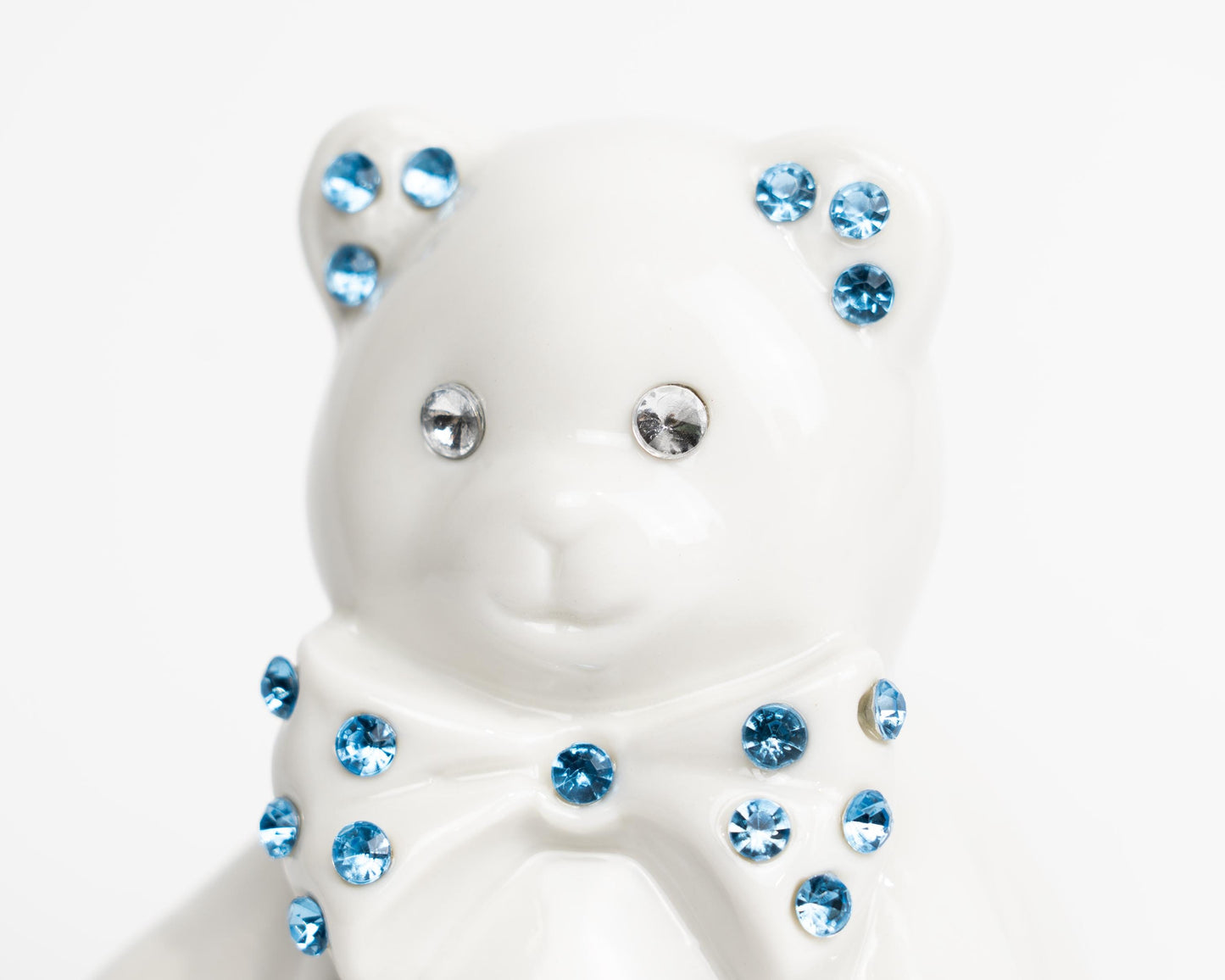 Withe Bear with Blue Crystals in Leather Box