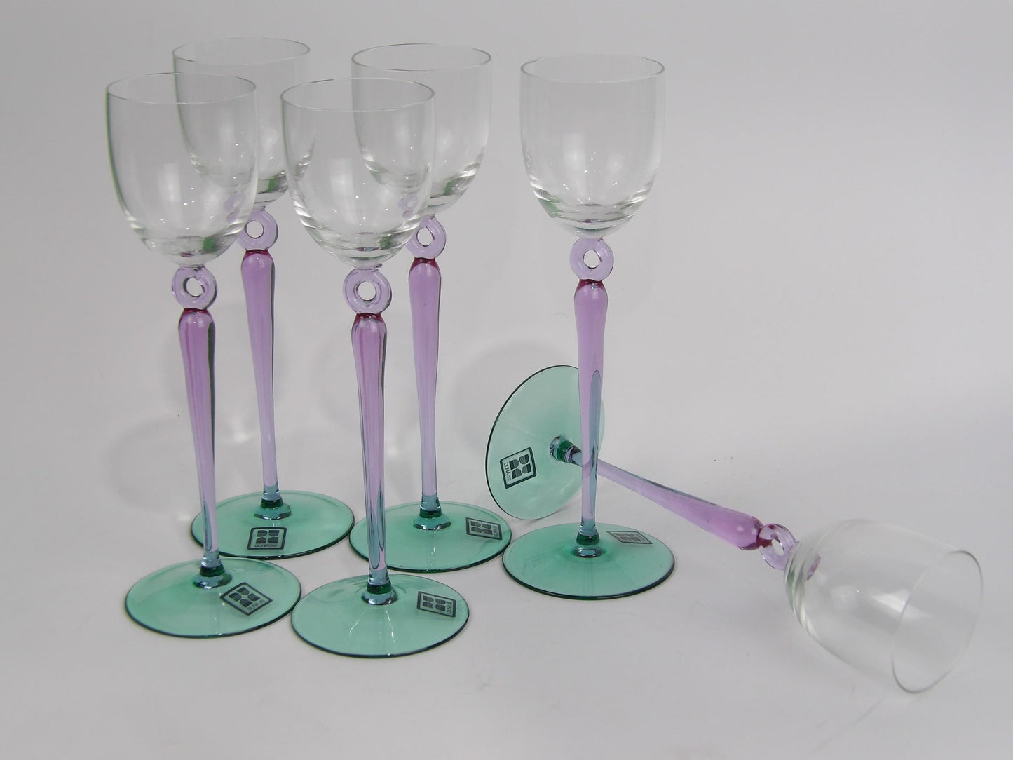 Purple Wine Glasses with Green Stems – Set of 6: A Striking Blend of Color and Elegance