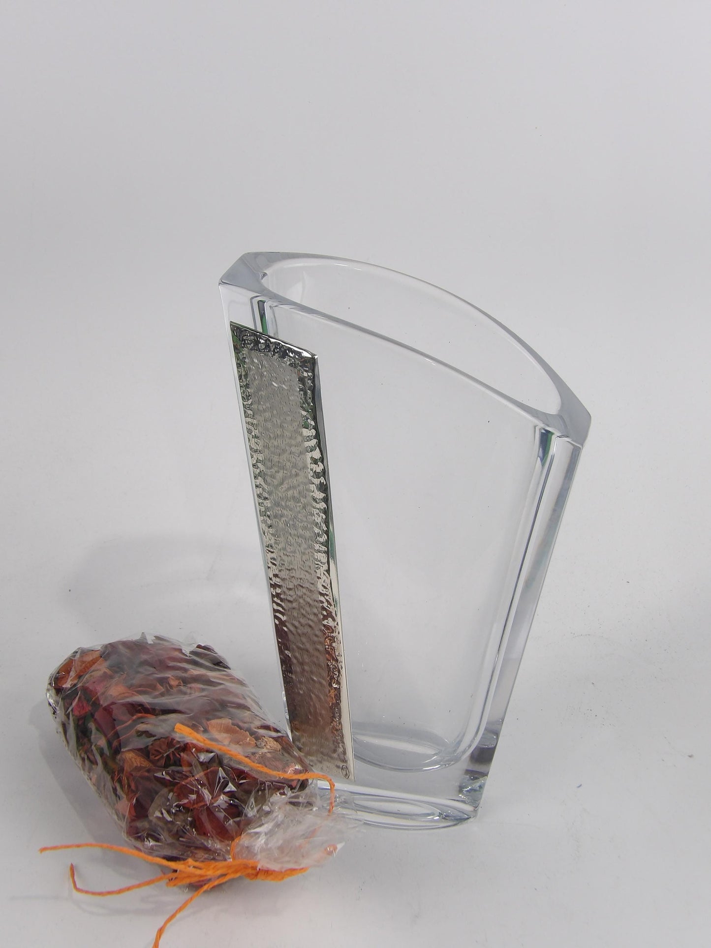 Handmade Clear Glass Vase with Silver-Coated Bilaminate and Flower Pack