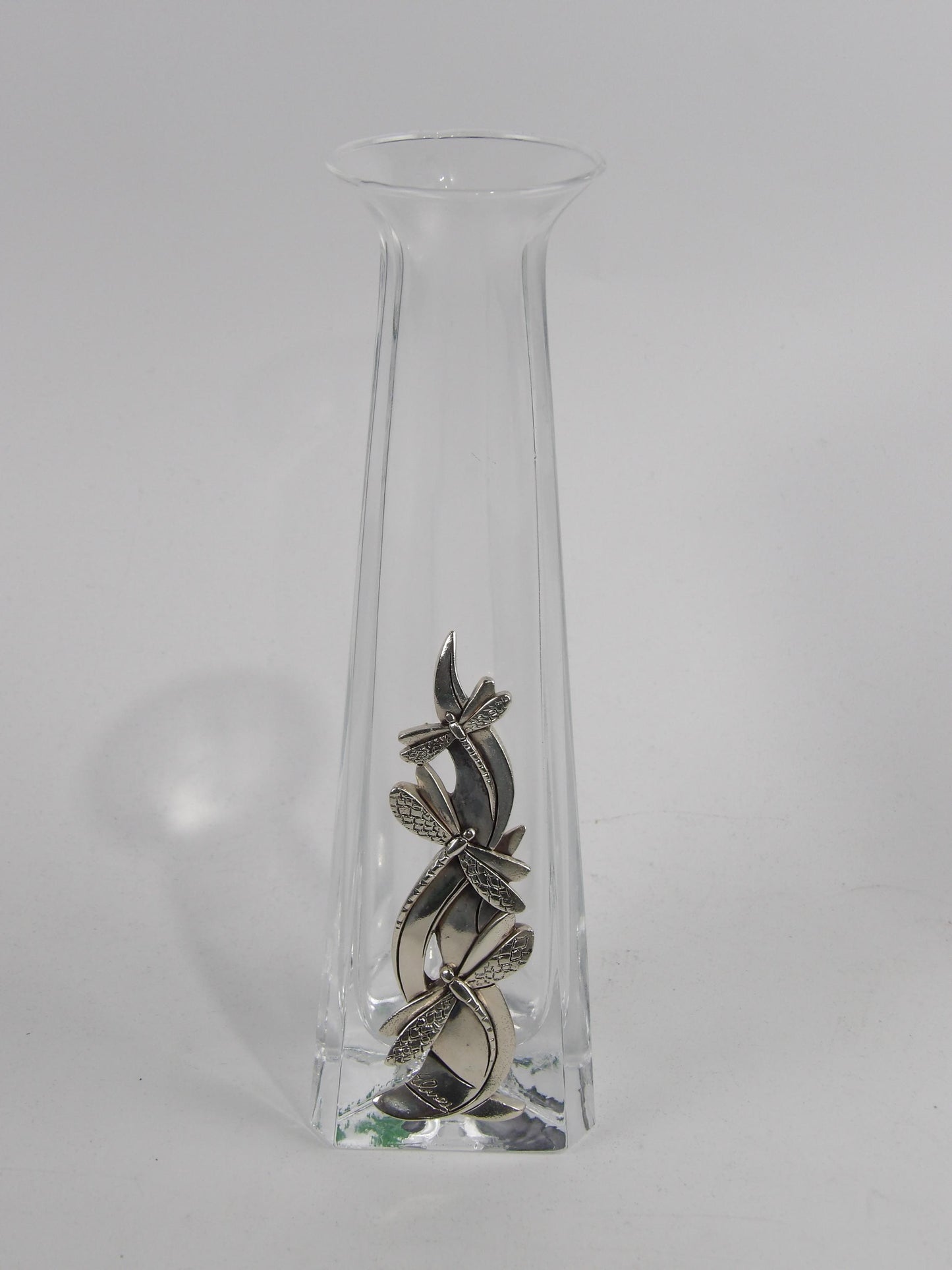 Handmade Clear Glass flower holder with Silver Bilaminate