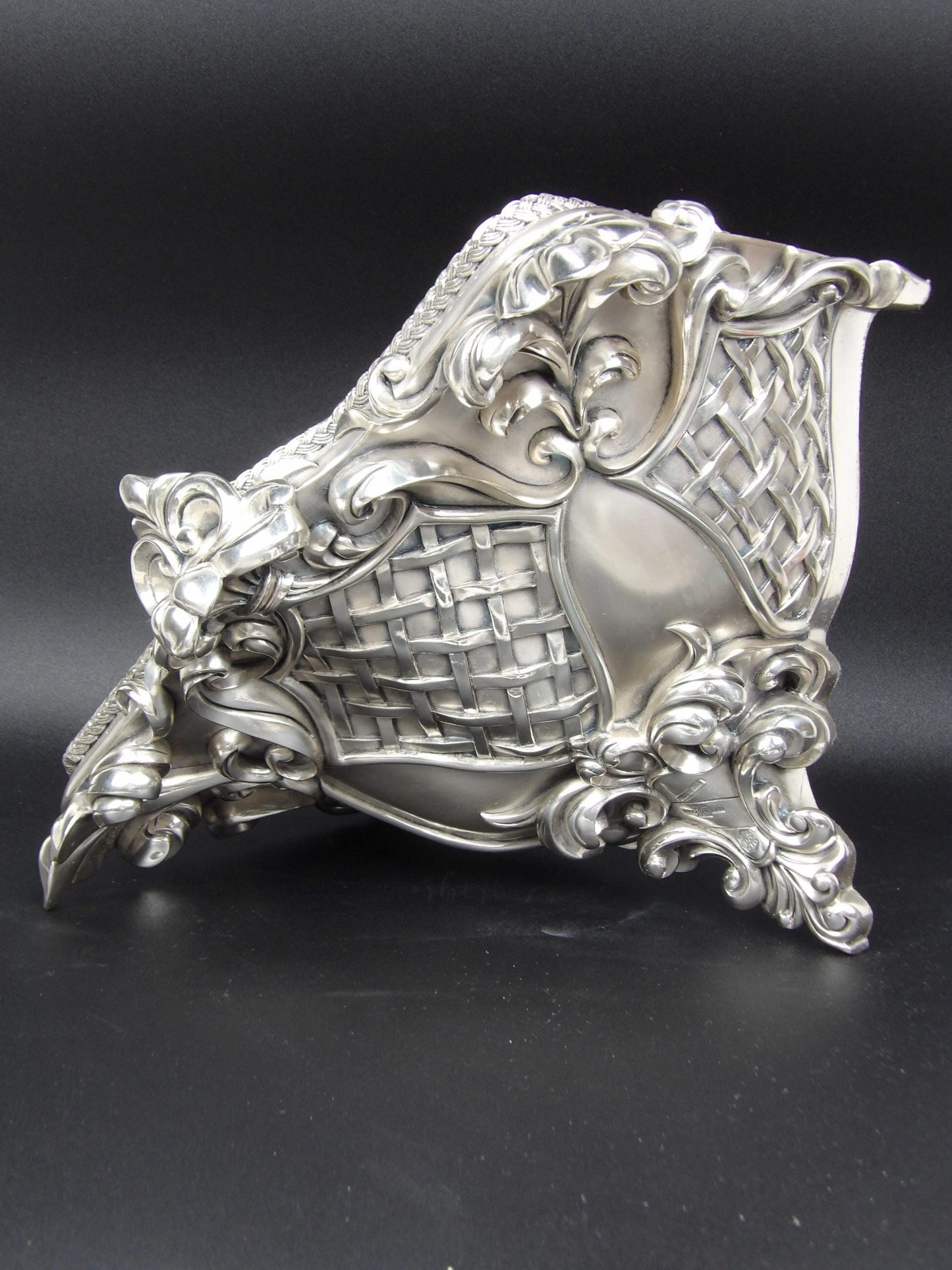 Vintage hand sculpted wall stand Baroque in silver plated resin