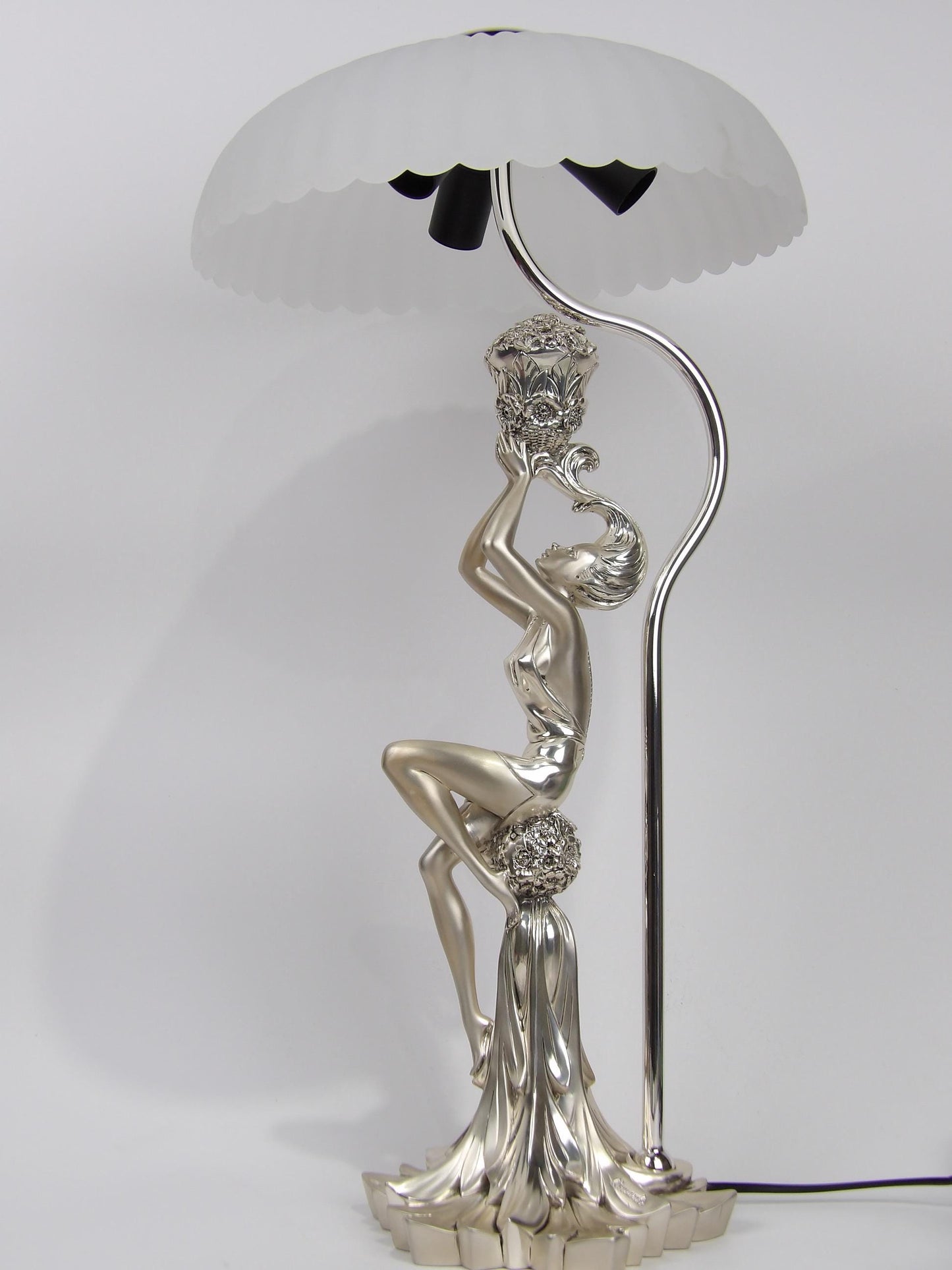Silver-Coated Table Lamp – Woman Posing with Flowers: A Timeless Elegance for Your Home