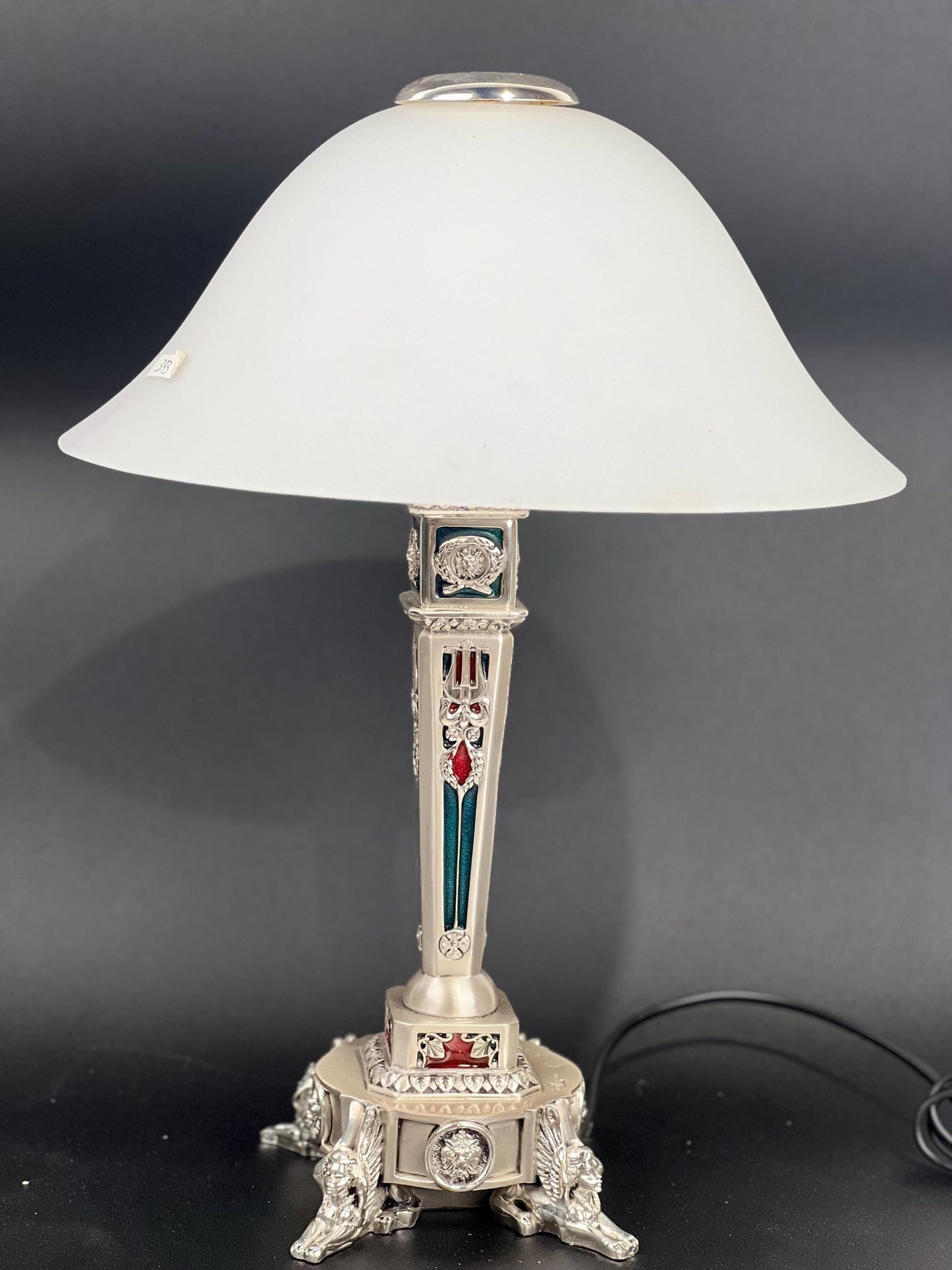 Empire Style Lamp in Resin with Silver-Enameled Decoration: A Classic Touch of Elegance