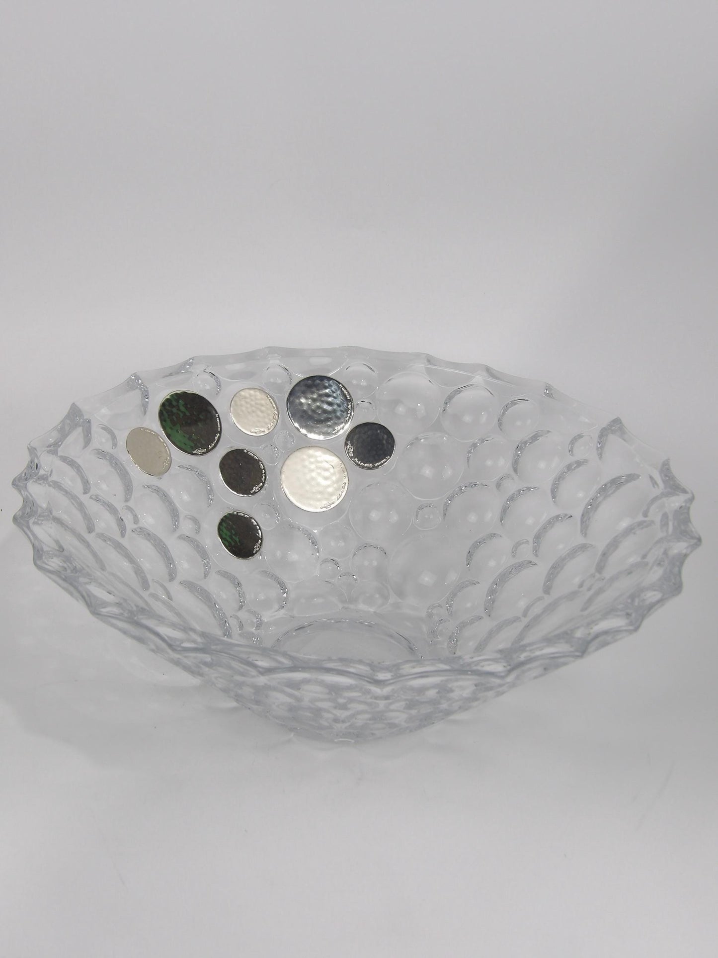 Crystal bowl with bubbles decoration in silver-coated bilaminate
