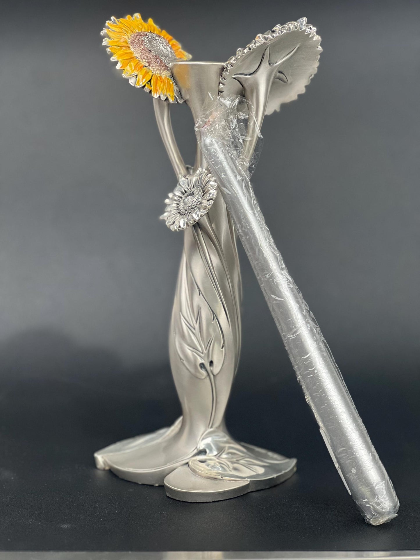Candlestick “Colored Sunflower” in Silver Coat