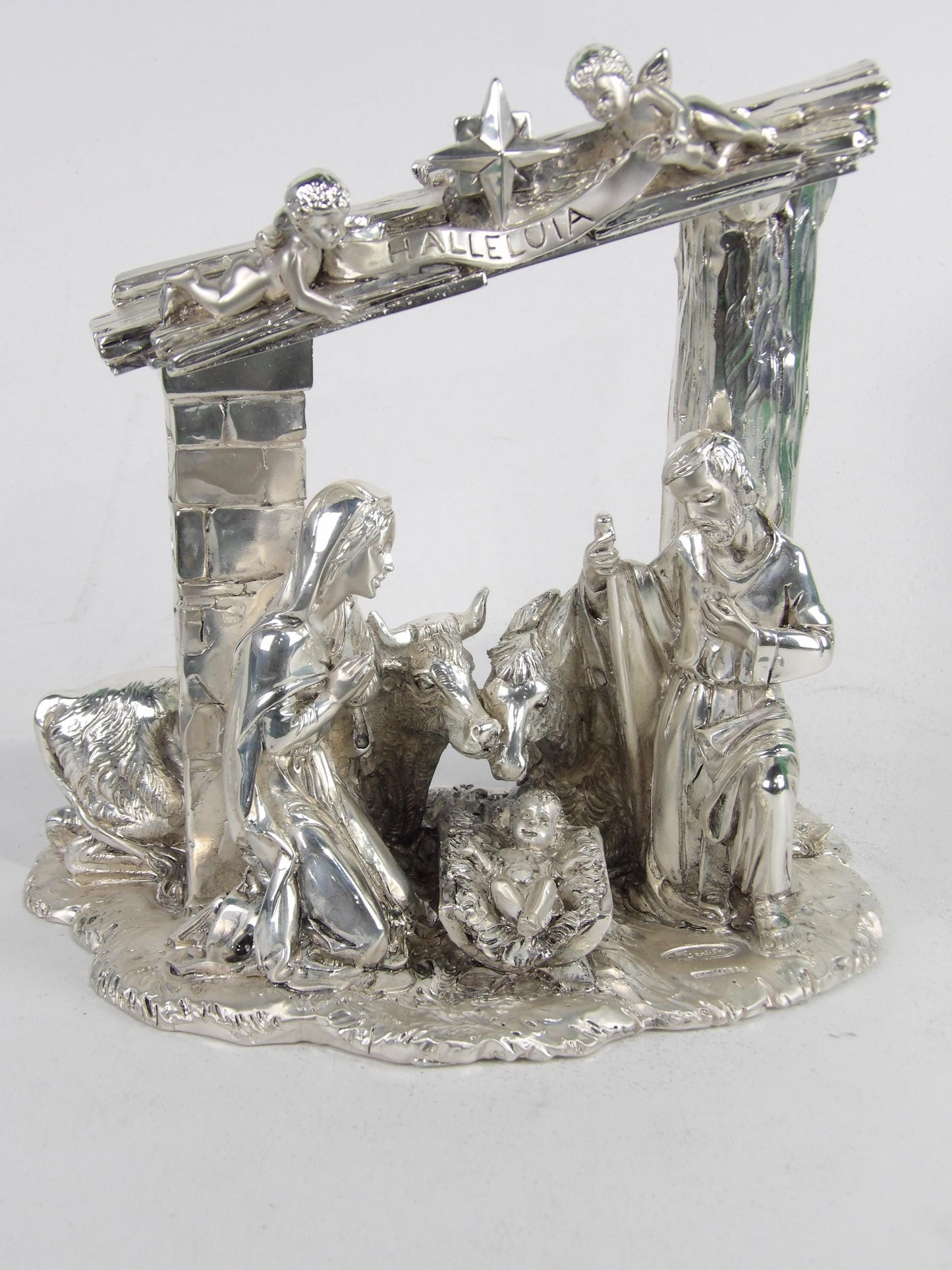 Holy Family with Angels in Silver Resin