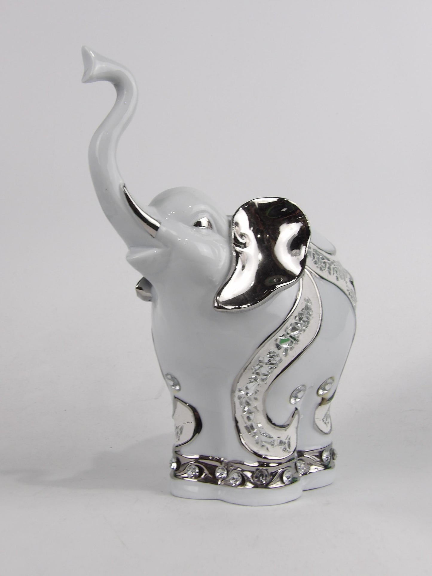 White Procyclin Elephant with Silver-Coated Resin and Crystals