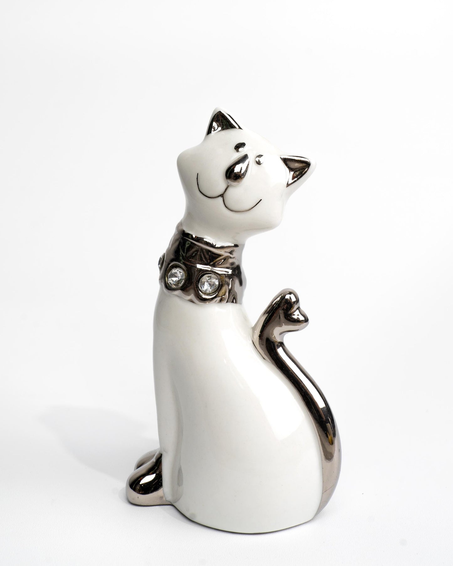 White Procyclin Cat with Silver Color and Crystals