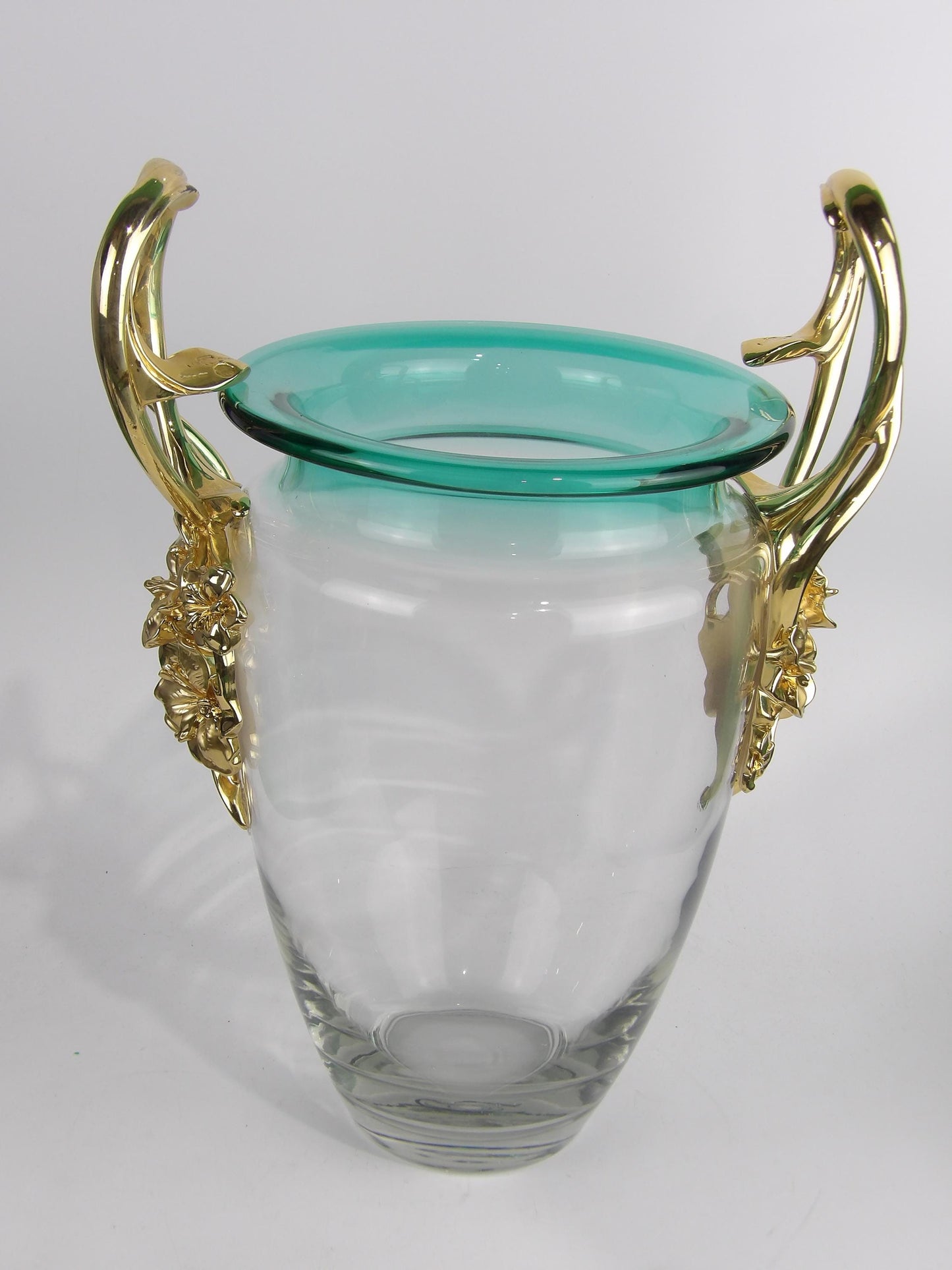Handmade Clear Glass Vase with Golden Resin Holders