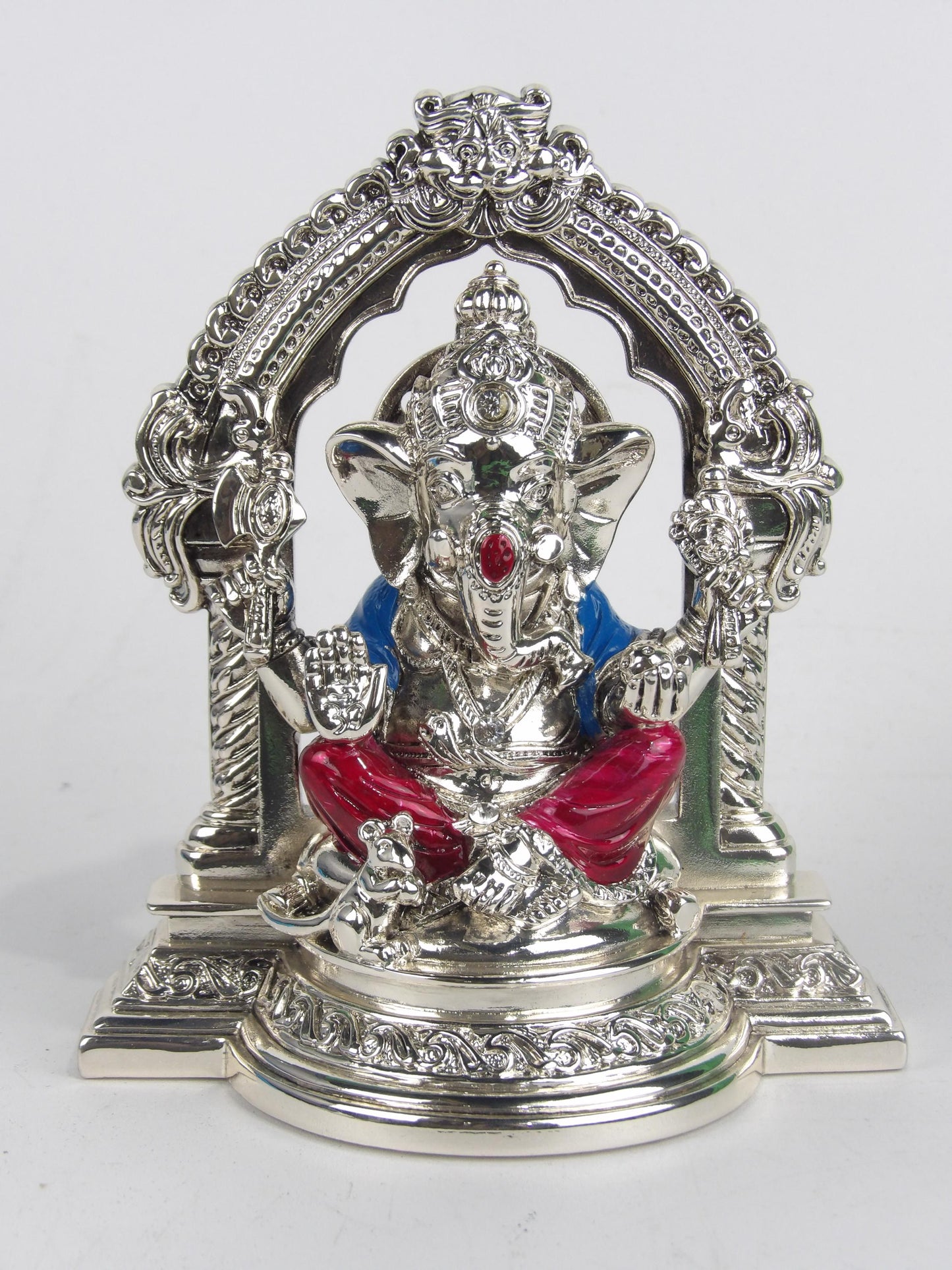 Lord Ganesha in Silver Resin with Colored Details