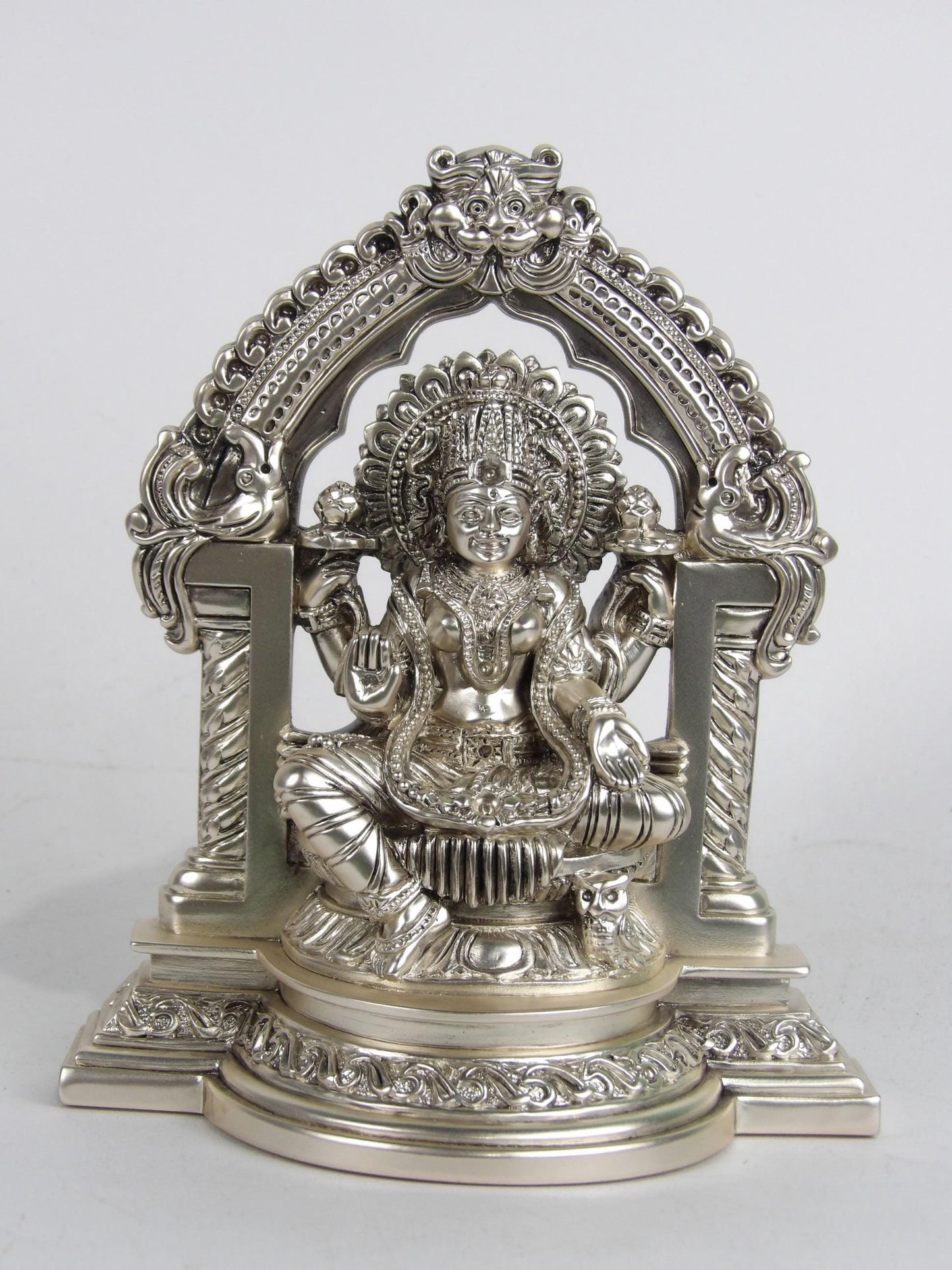 Lakshmi Devi Sculpture – Silver Lamination: A Divine Emblem of Prosperity and Abundance