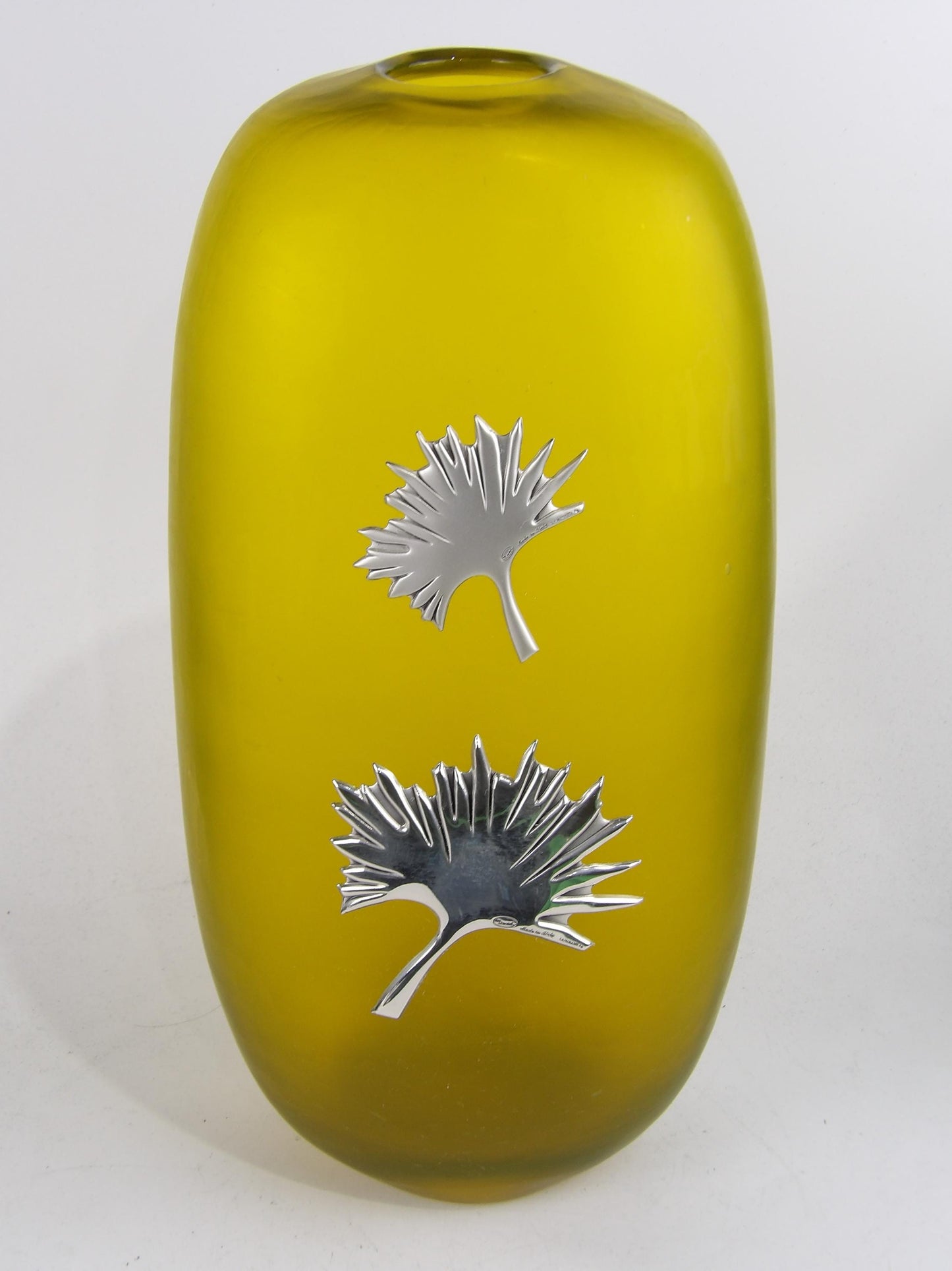 Yellow Cut Vase with Silver-Coated Bilaminate "Leaves"