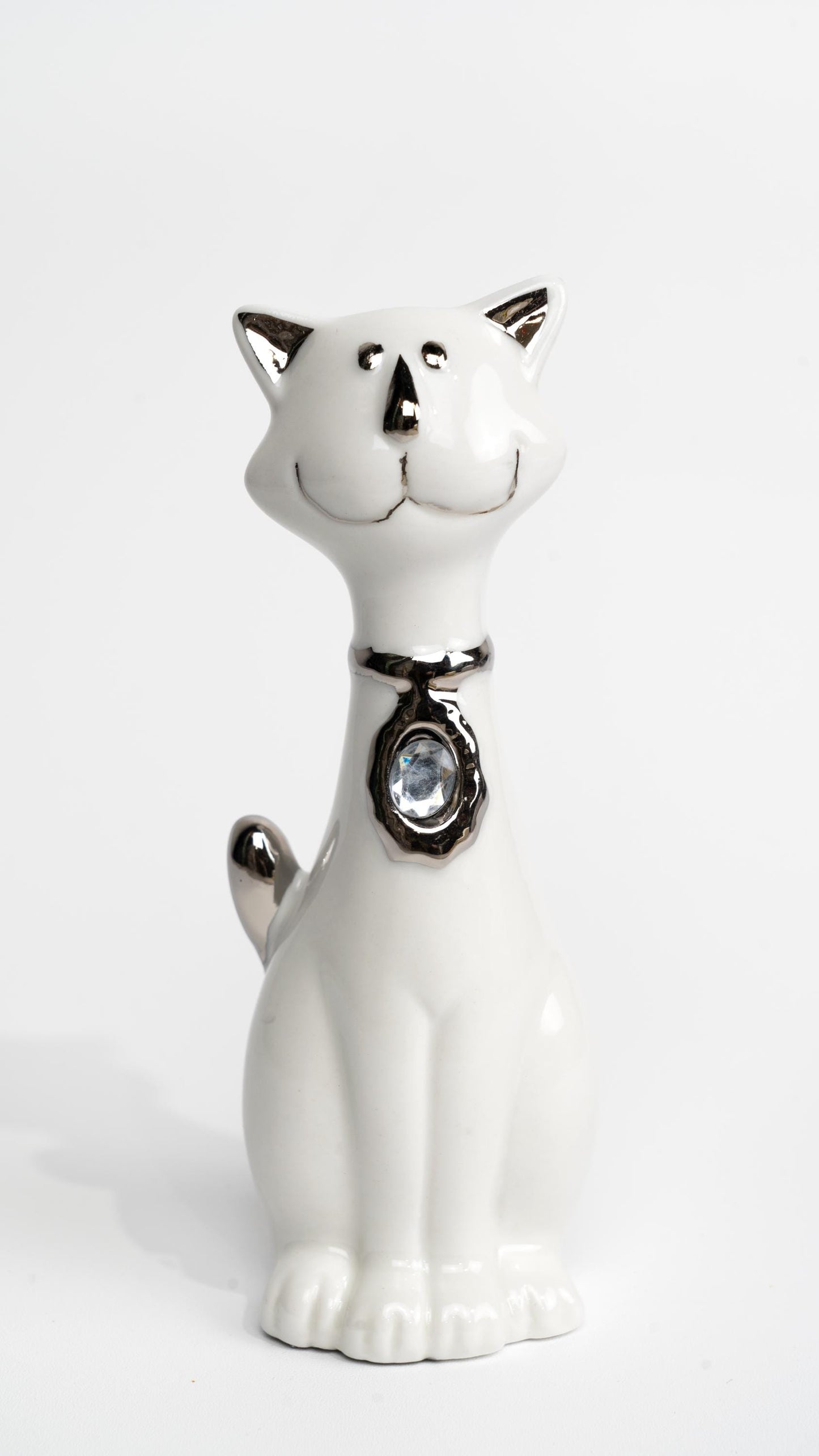 White Procyclin Standing Cat with Silver Color and Crystal