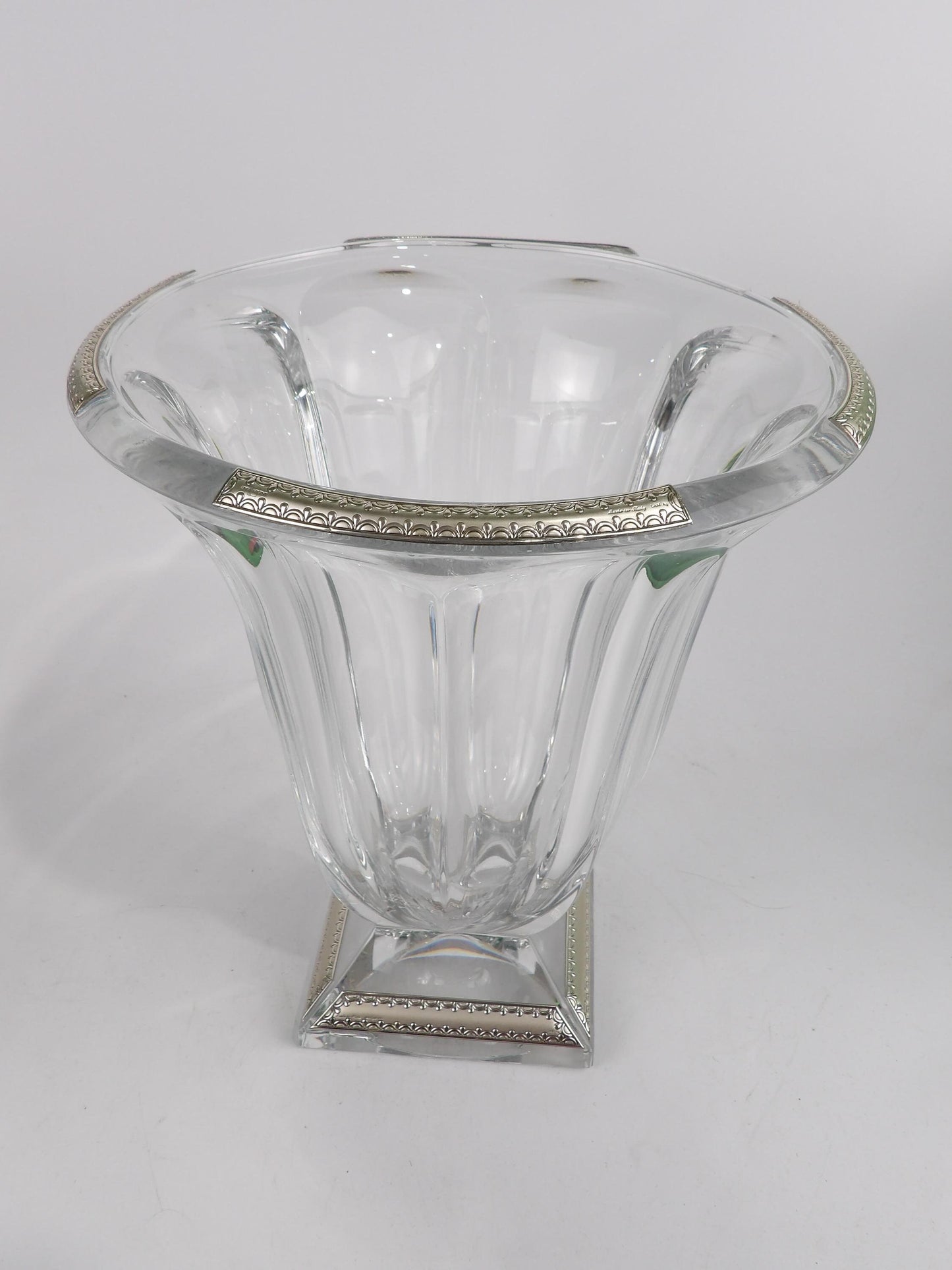 Handmade Crystal Vase with Small Arches Decoration in Silver-Coated Bi-laminate LARGE