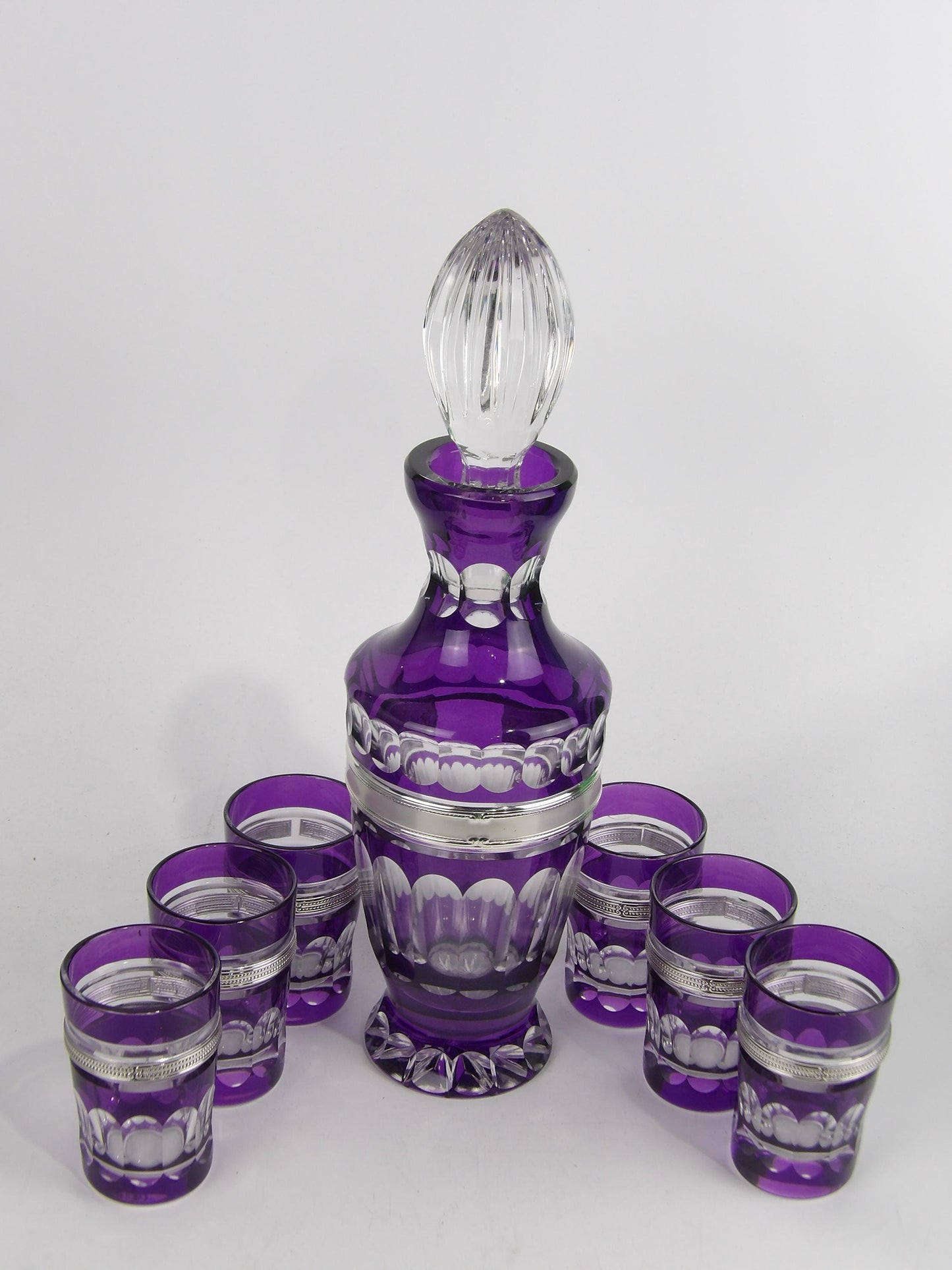 Violet Liquor Set with Silver Coated Bilaminate Decanter, 7 Pcs in a Box