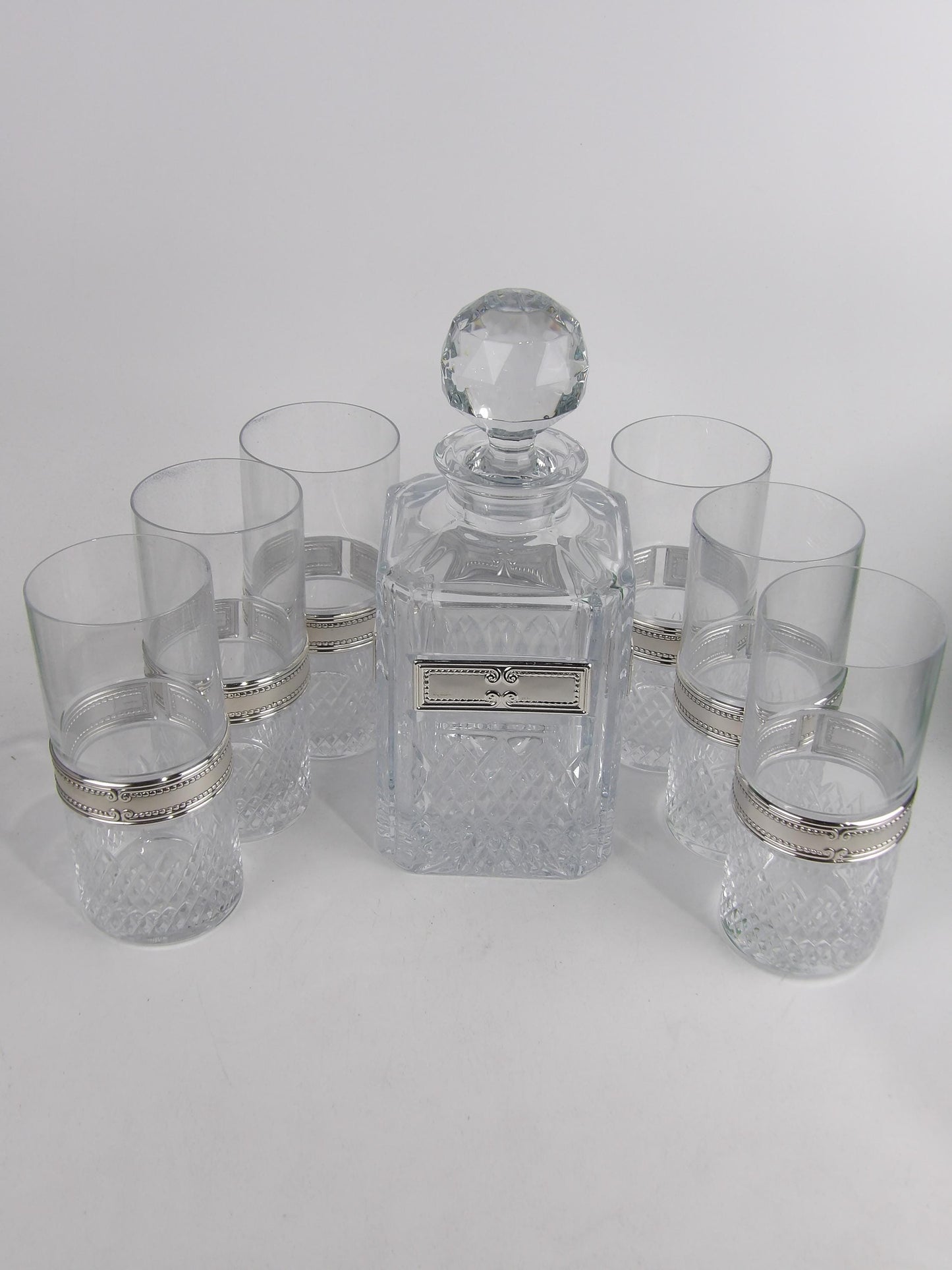 Liquor Set with Silver Coated Bilaminate Decanter, 7 Pcs in a Box