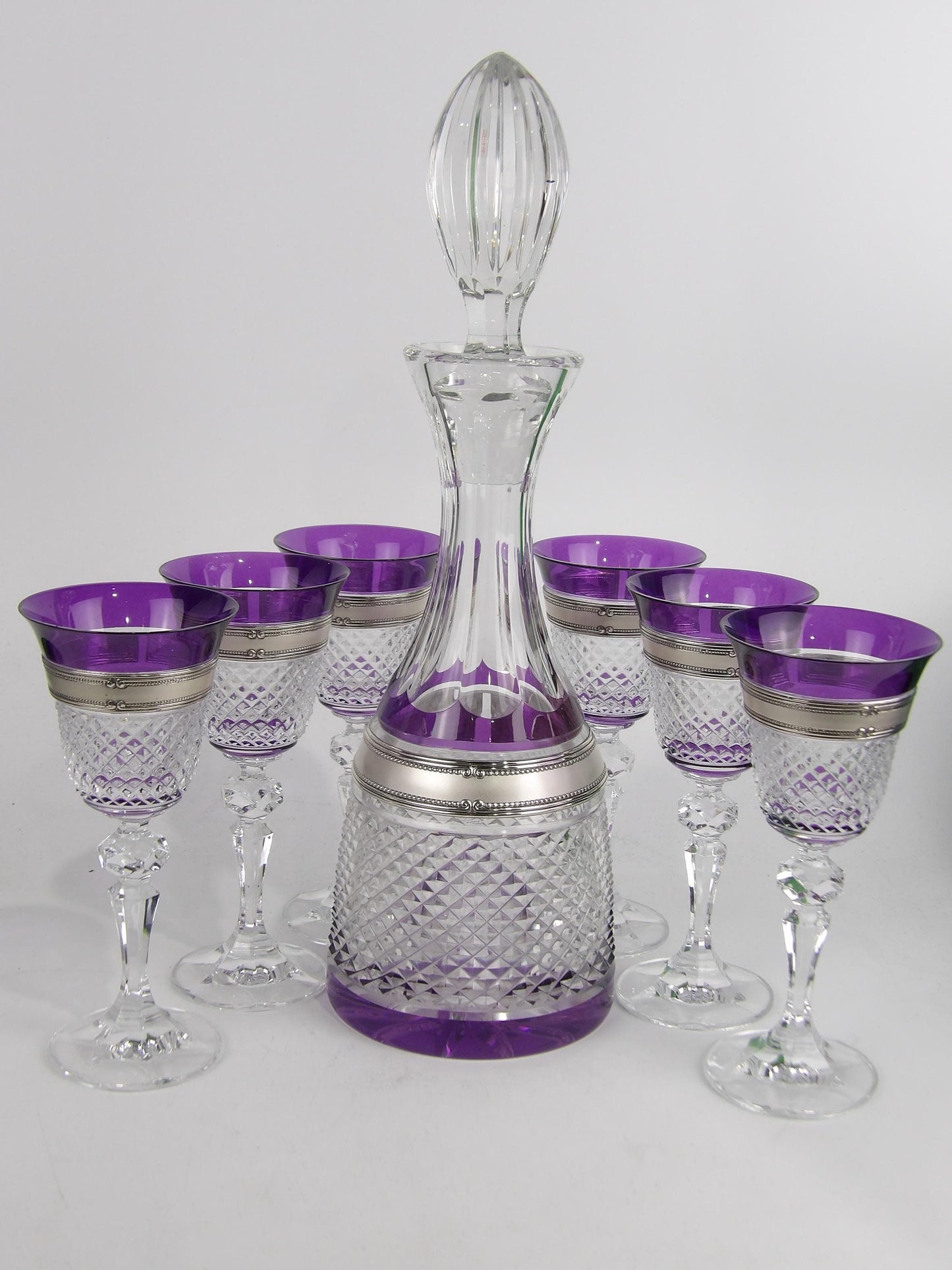 Violet Drinking Set with Silver Coated Bilaminate Decanter, 7 Pcs in a Box