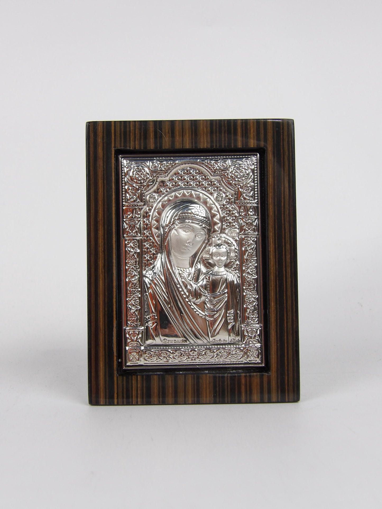 Mary and Baby Jesus in Silver Laminated Wooden Frame