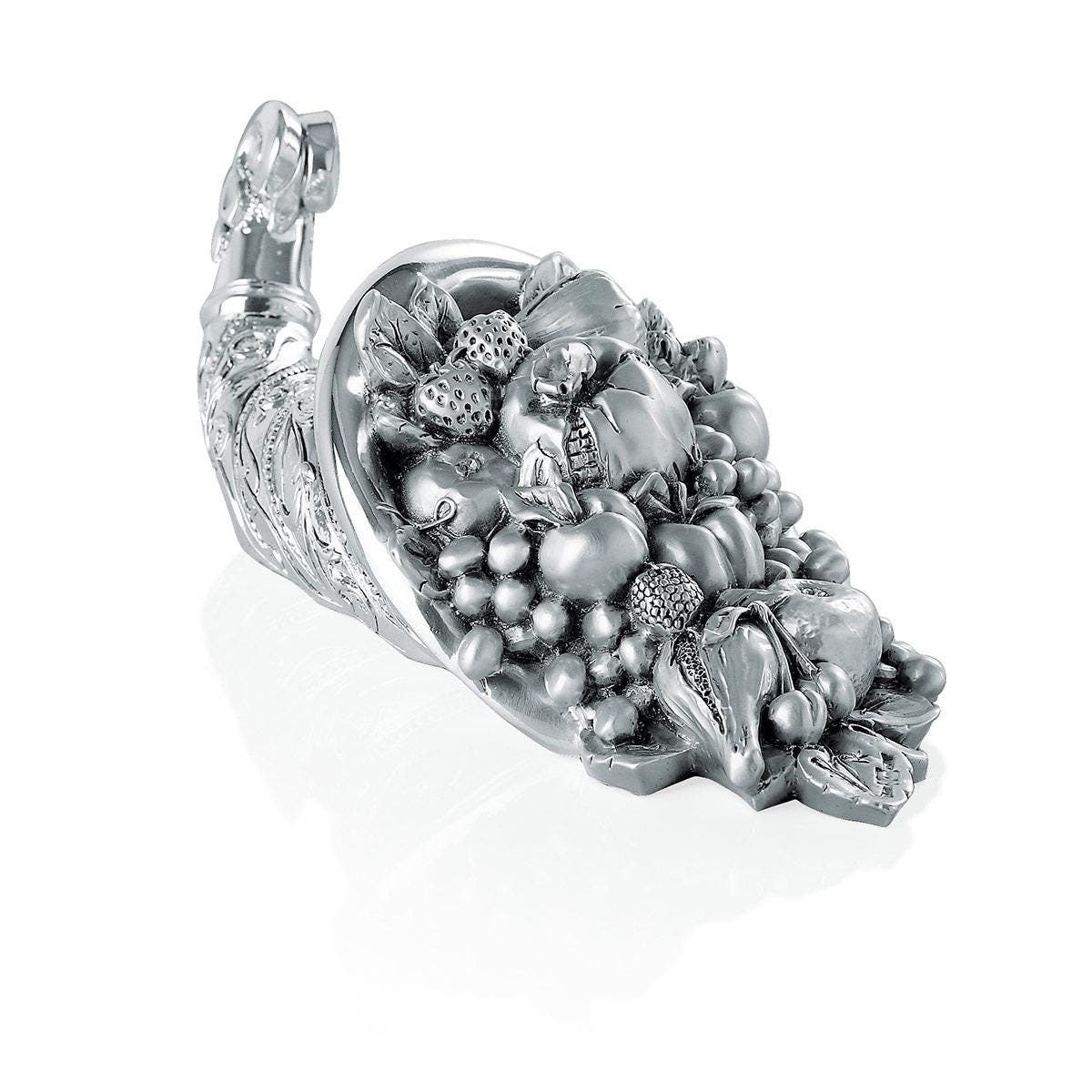 Handmade Silver-Coated Resin Cornucopia with Fruits