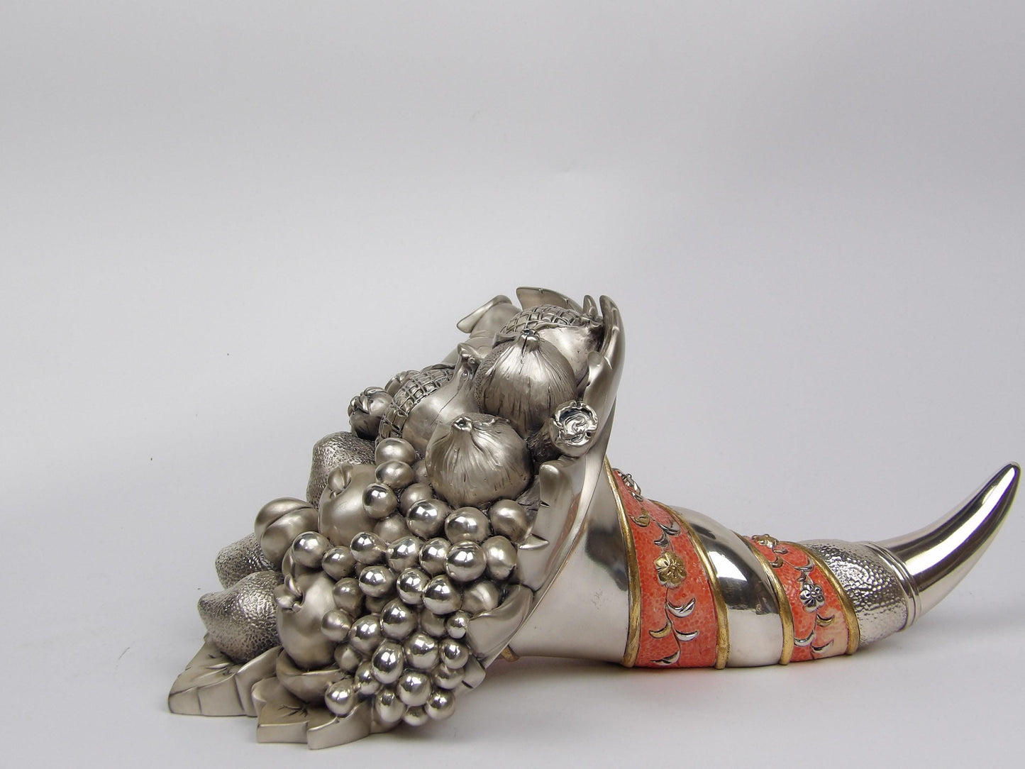 Handmade Silver-Coated Colored Resin Cornucopia with Fruits