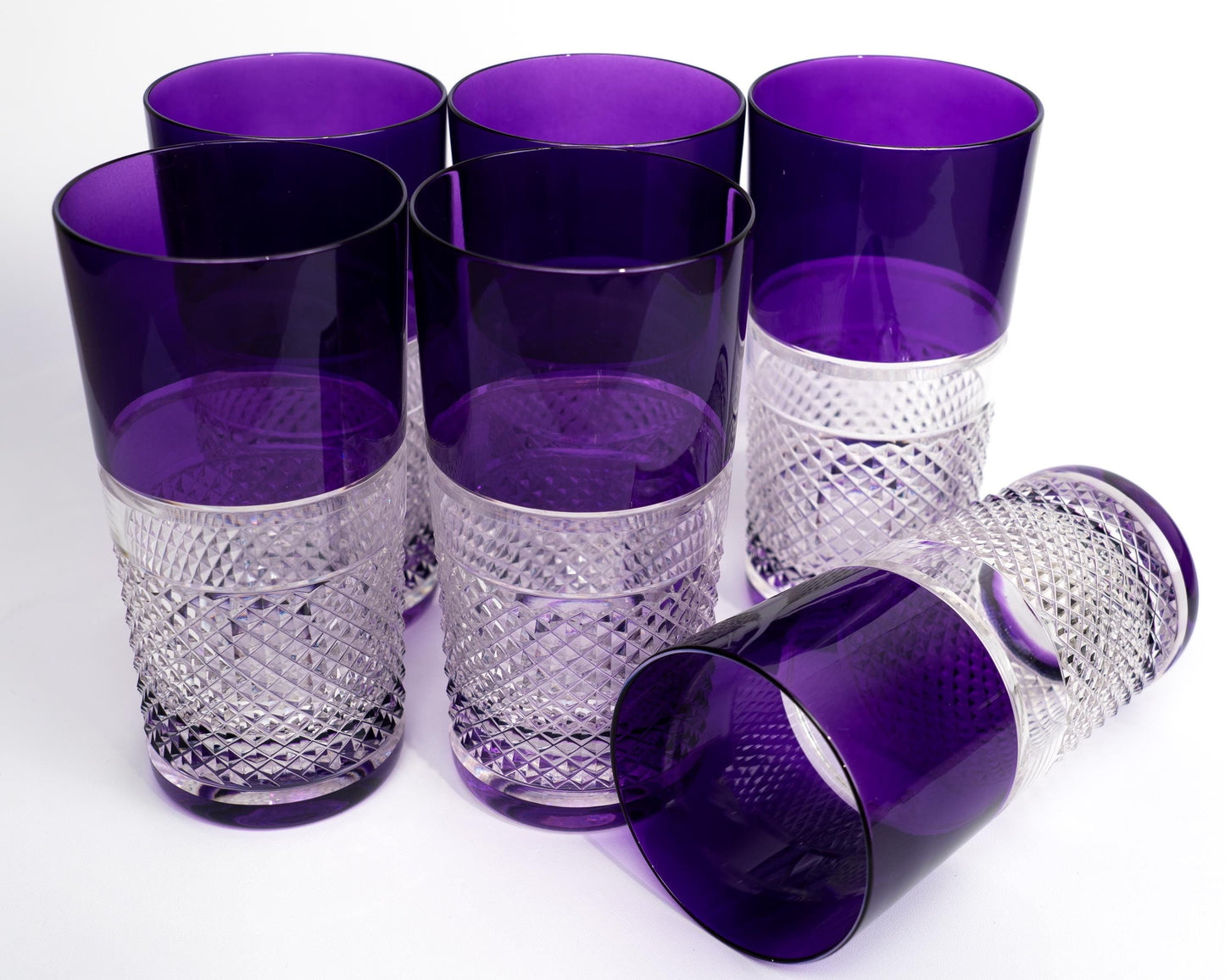 Handmade in Italy by an artisan at Linea Argenti – Crystalite Bohemia Diamond Cut Long Drink Glasses Violet (Set of 6)