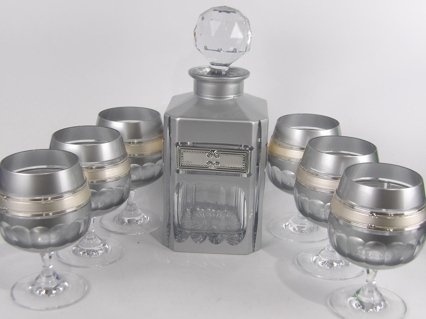 Drinking Wine Set with decanter and glasses with silver coated bilaminate 7 pcs in a box