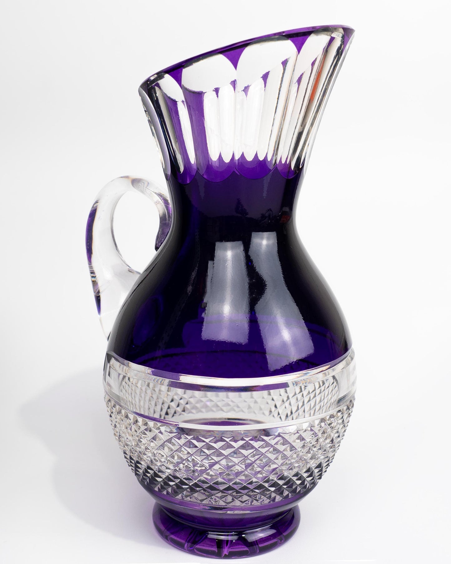 Handmade Crystal Violet Pitcher with Elegant Diamond and Flat-Cut Detailing