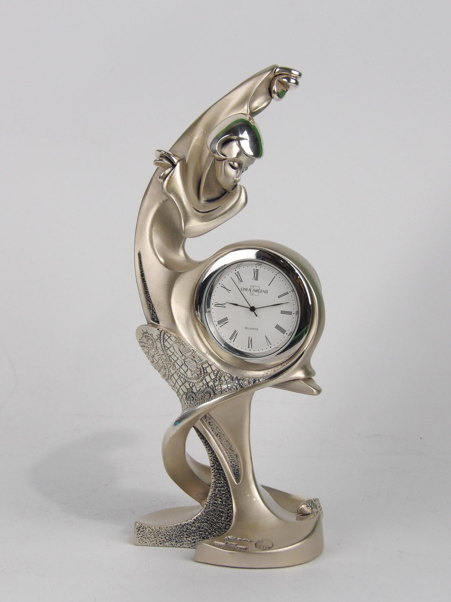 Clock with Woman Poses Sculpture in Silver Resin