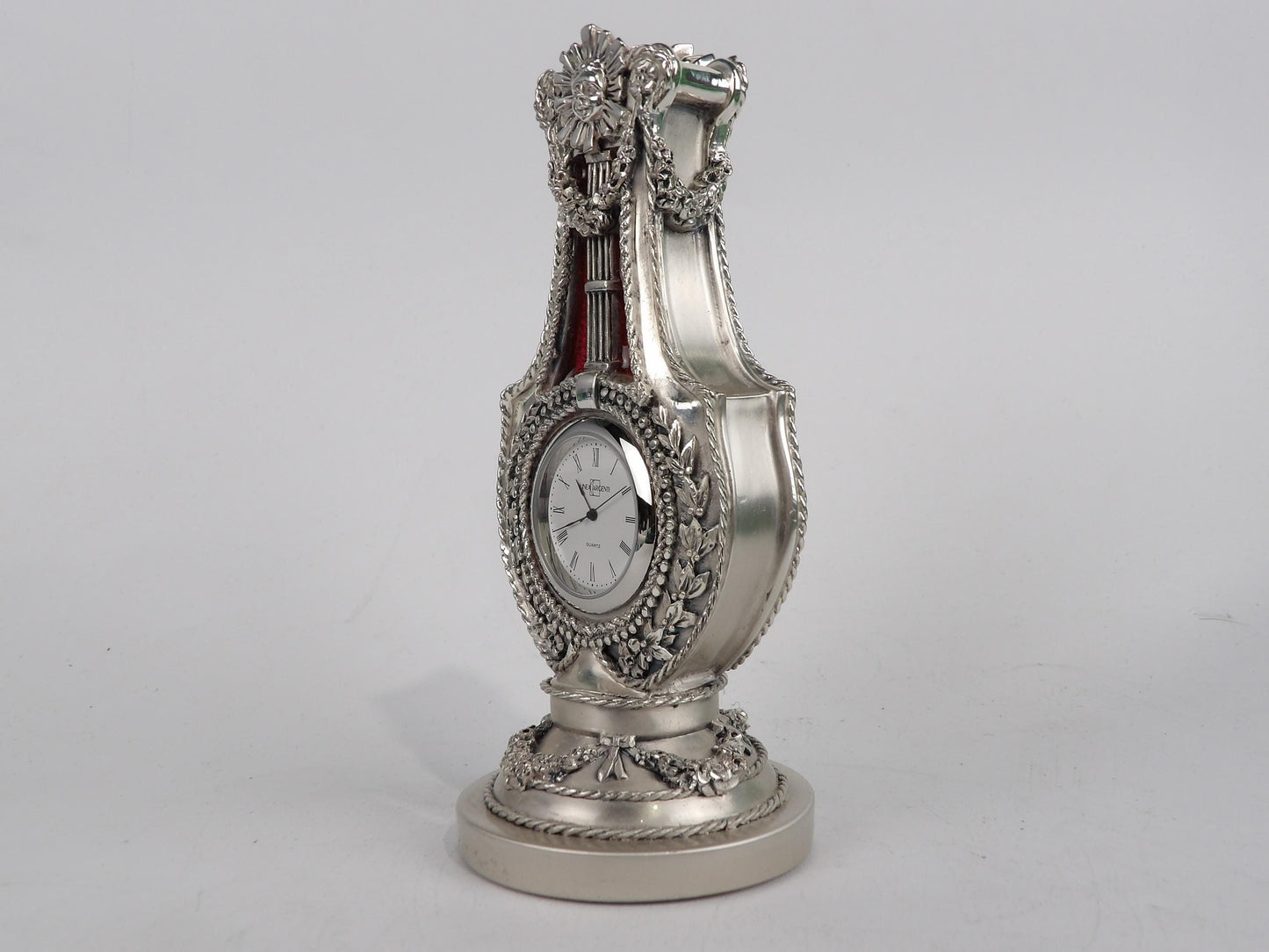 Silver Resin Table Clock with Colored enamel Decoration