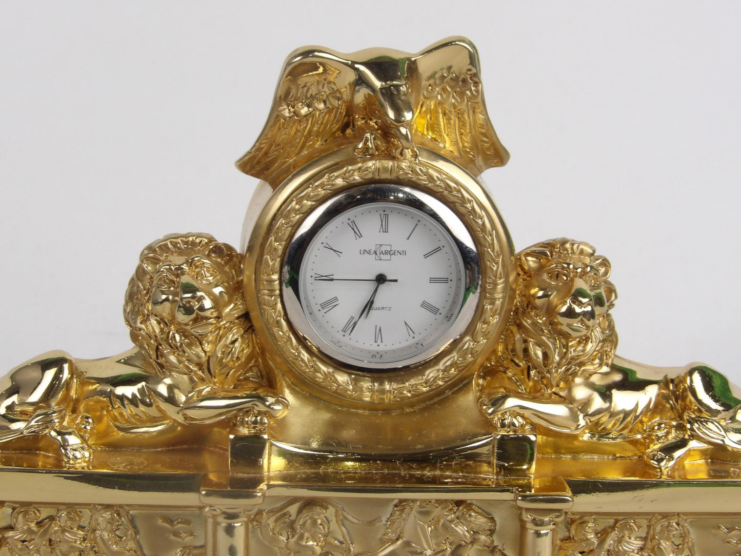 Table Clock with Lions and Eagle in Gold Resin