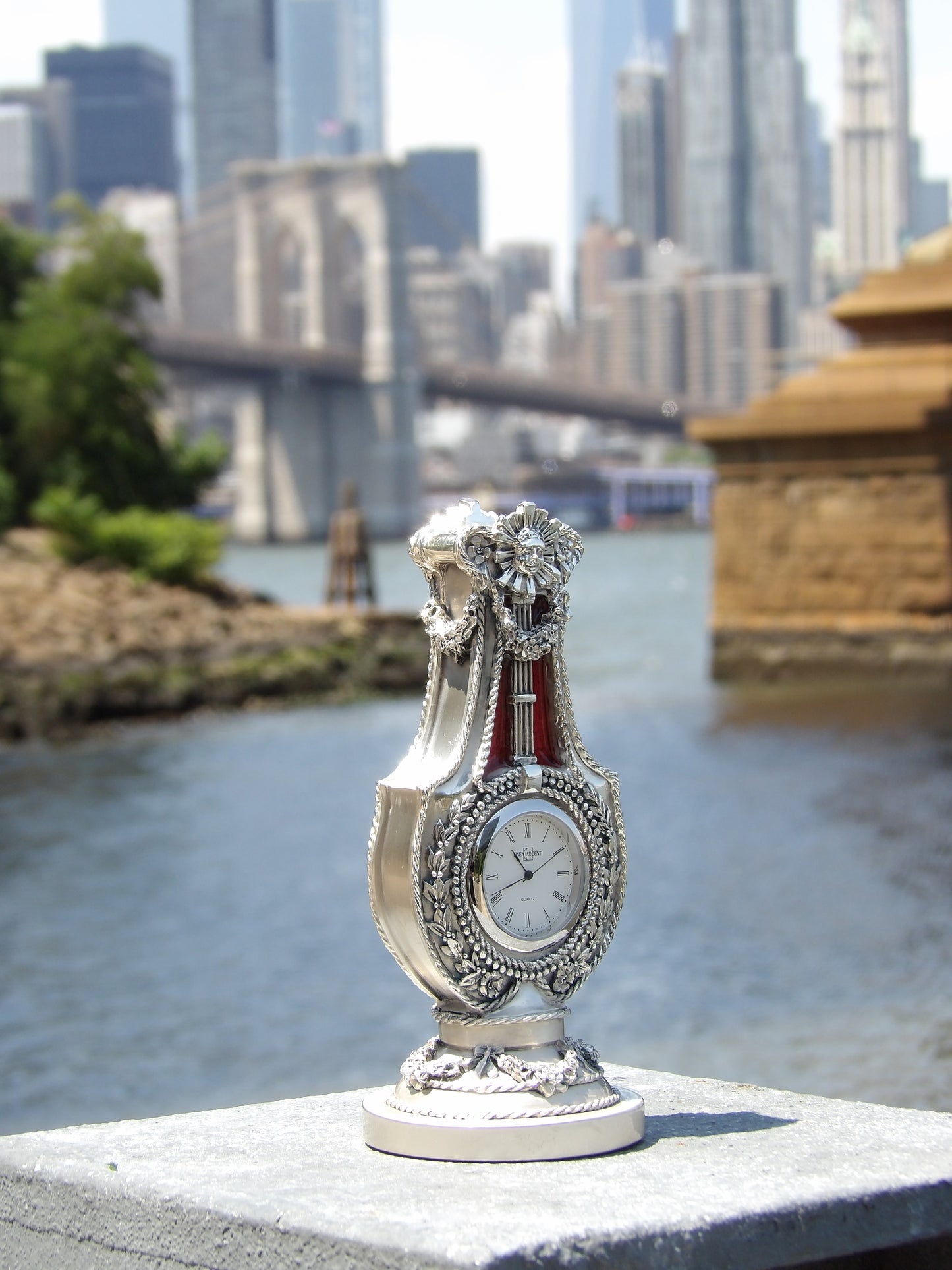 Silver Resin Table Clock with Colored enamel Decoration