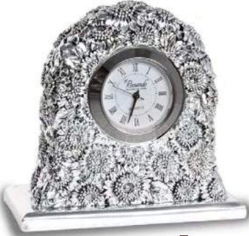Reloj de mesa de resina plateada con diseño de girasol