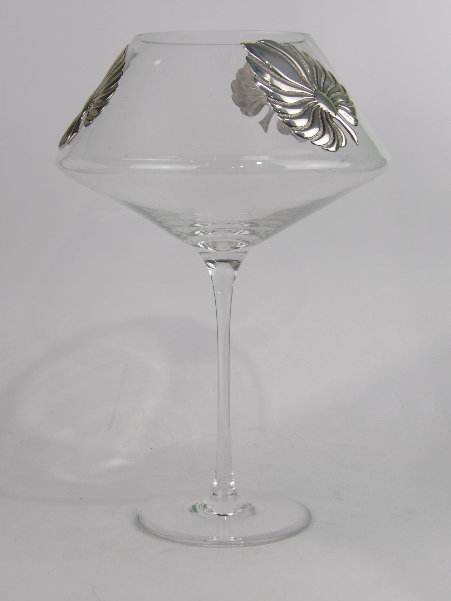 Crystal Candel holder with silver coated bilaminate subject Leaves