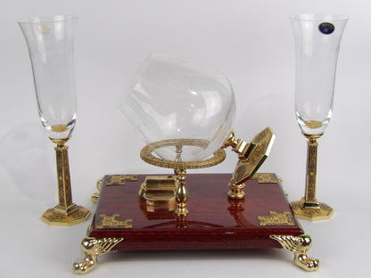 Bohemia Handmade Martini Glass Set with warming torch and Two Extra Cups